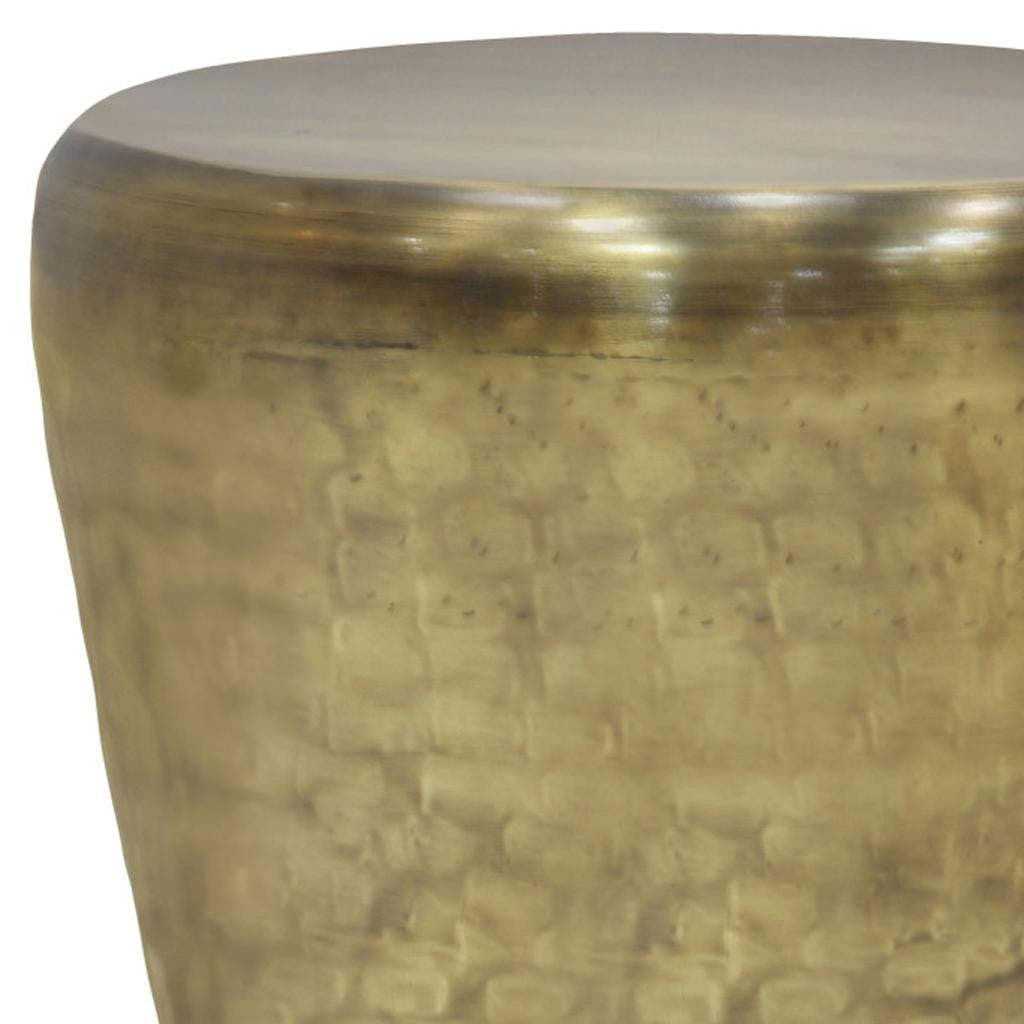 22" Antique Antiqued Gold Distressed Iron Round Drum End Table