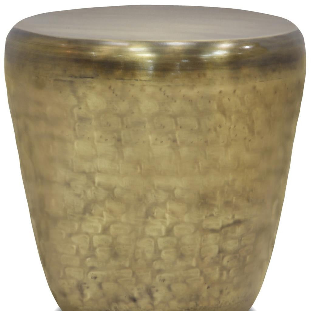 22" Antique Antiqued Gold Distressed Iron Round Drum End Table