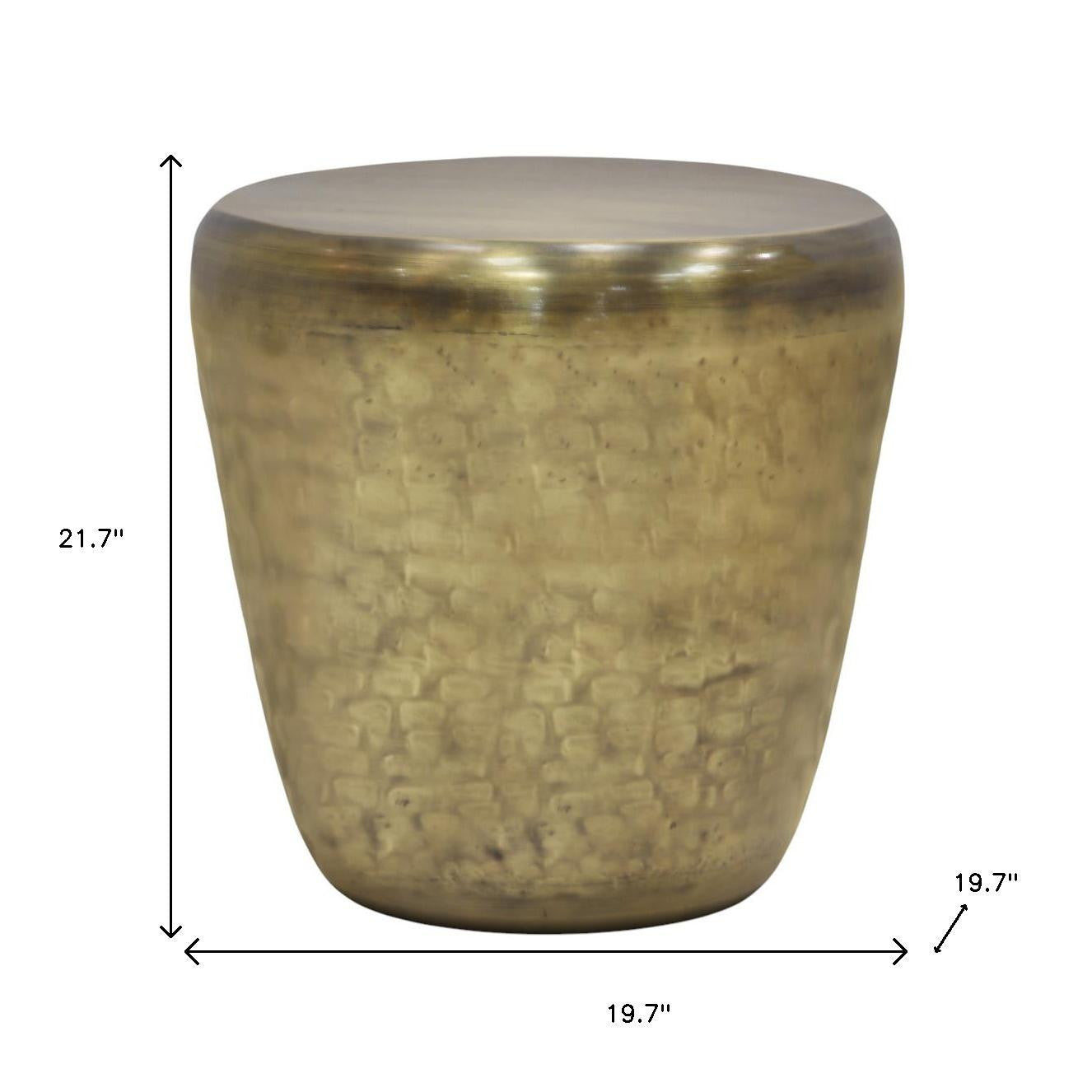 22" Antique Antiqued Gold Distressed Iron Round Drum End Table