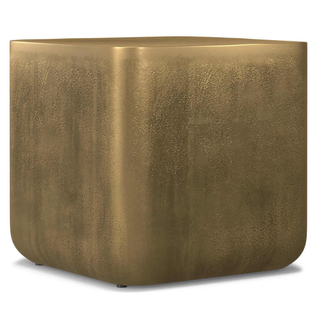 17" Antique Antiqued Brass Distressed Aluminum Square Block End Table