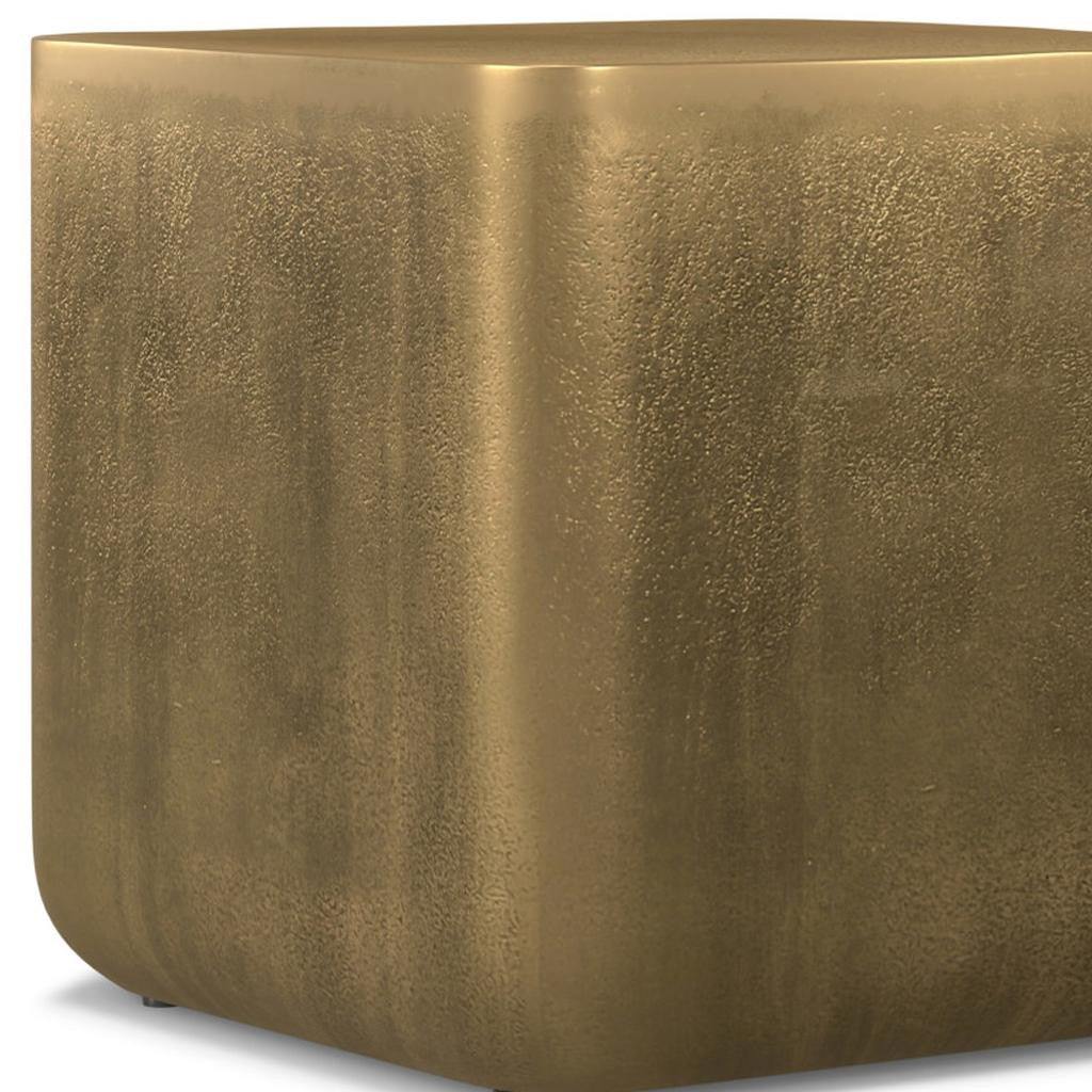 17" Antique Antiqued Brass Distressed Aluminum Square Block End Table