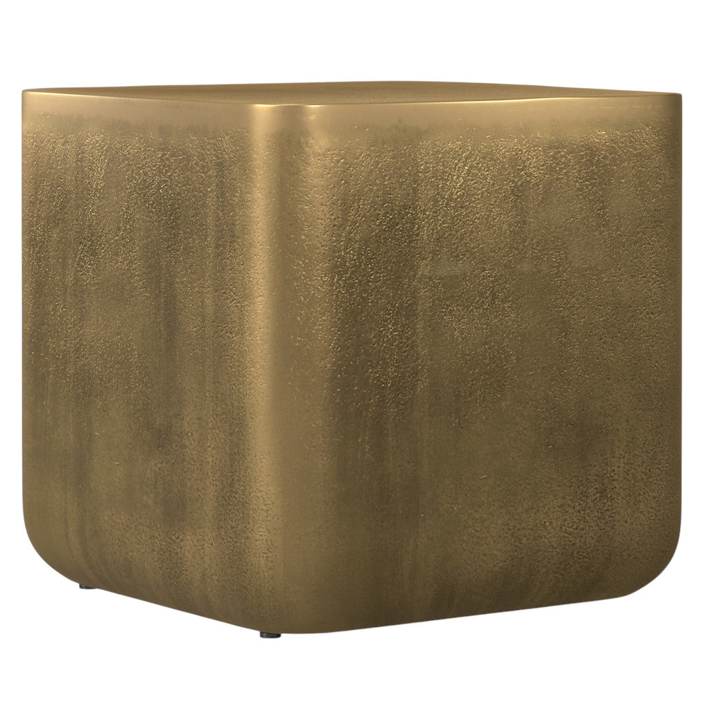 17" Antique Antiqued Brass Distressed Aluminum Square Block End Table