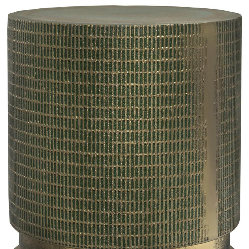 18" Antique Gold and Light Green Distressed Aluminum Round End Table