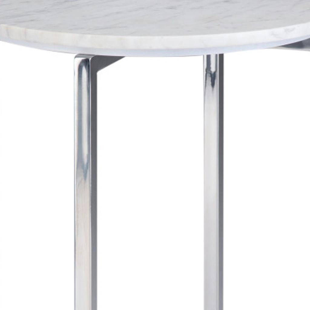24" Glossy White and Silver Marble and Stainless Steel Round Cross Legs End Table And Trunk Storage