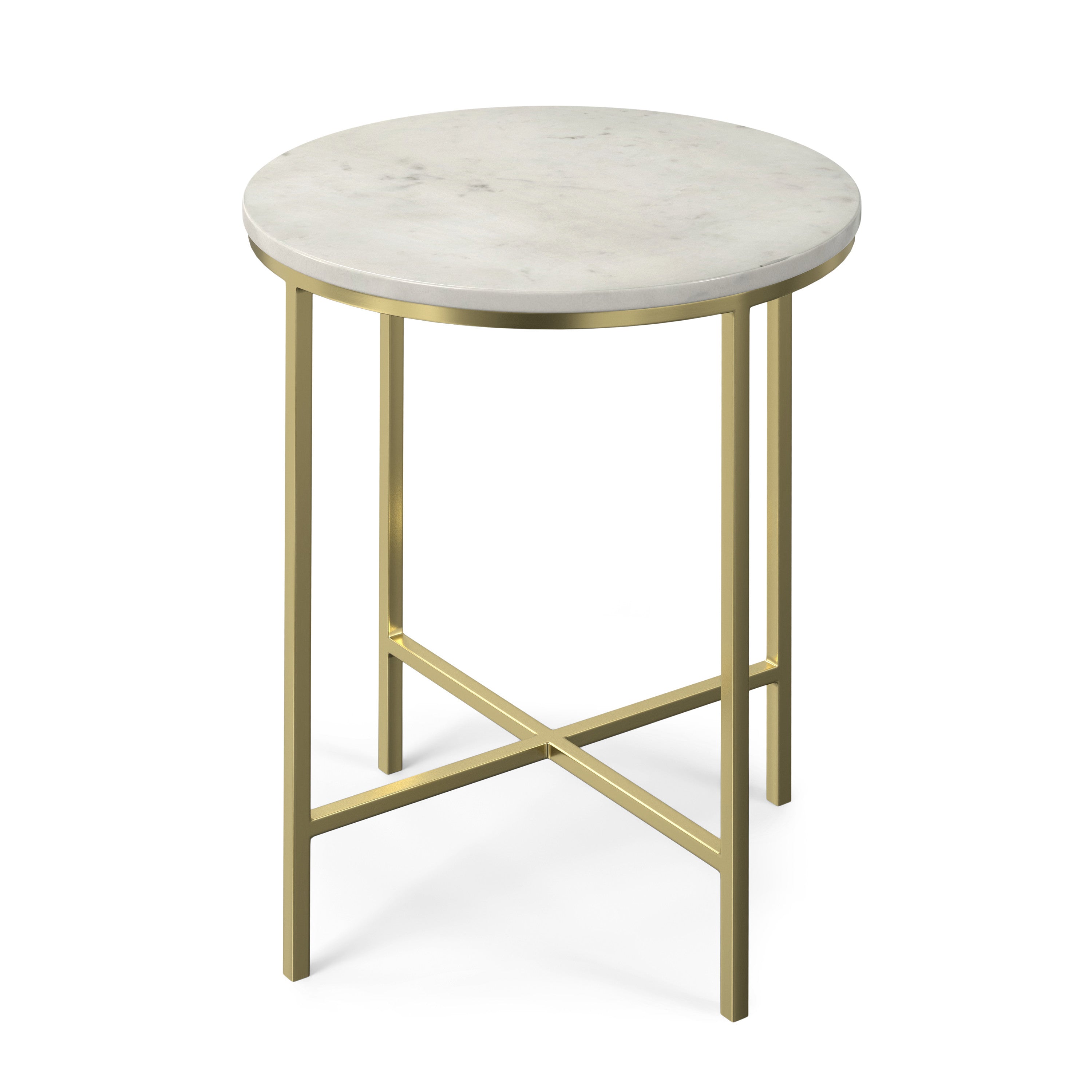 21" Powder Coated White and Gold Marble and Iron Round End Table