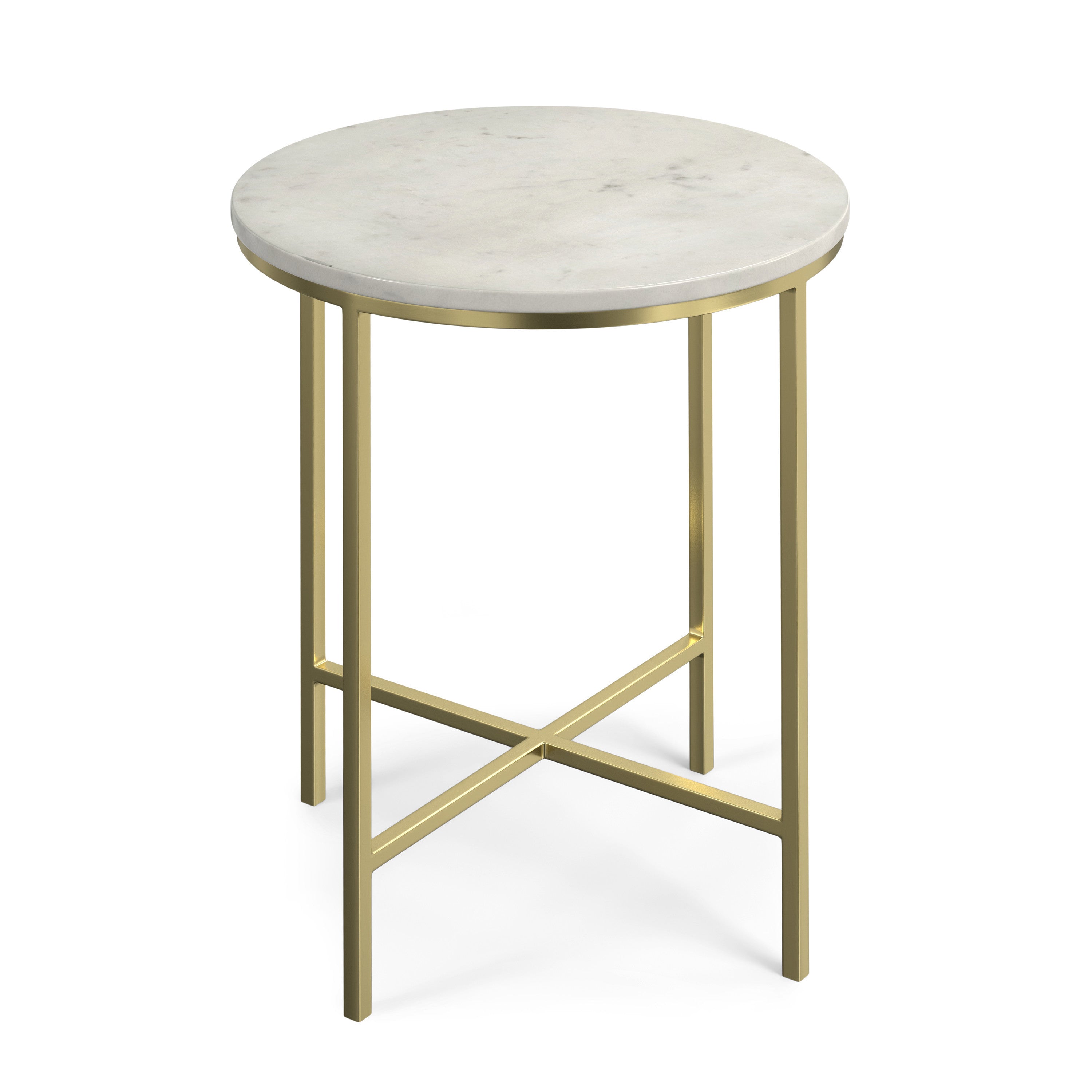 21" Powder Coated White and Gold Marble and Iron Round End Table