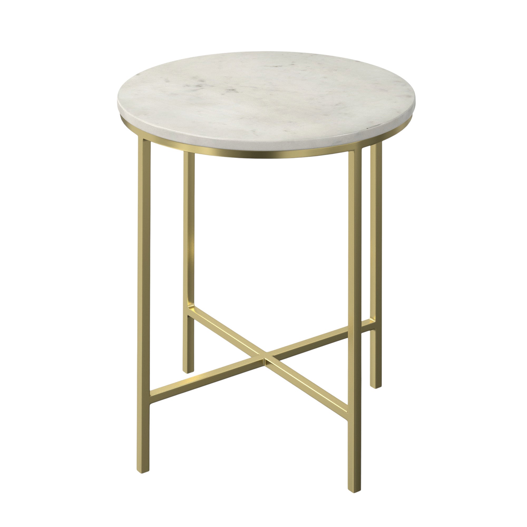 21" Powder Coated White and Gold Marble and Iron Round End Table