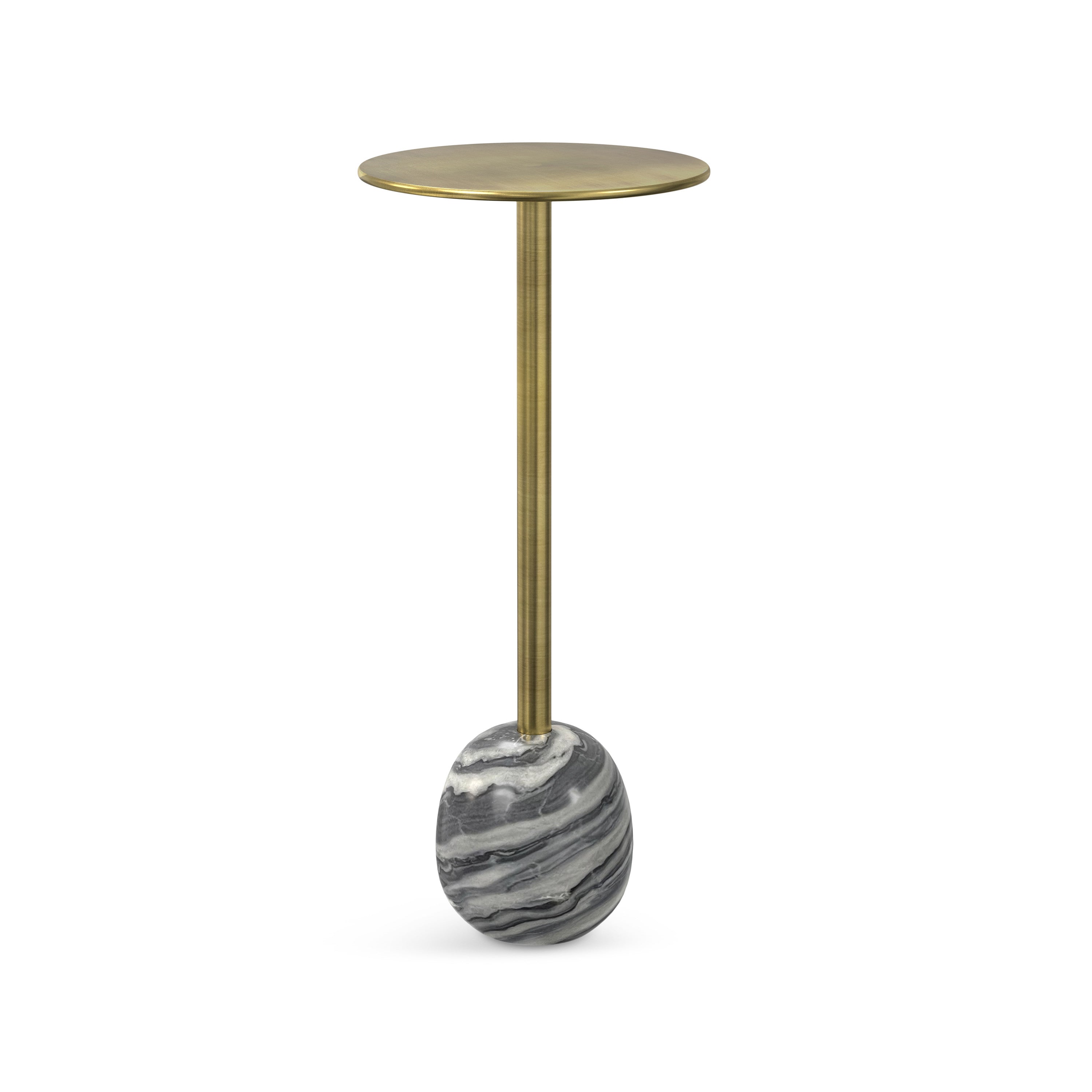 23" Powder Coated Gold and Gray Iron and Marble Round Pedestal End Table