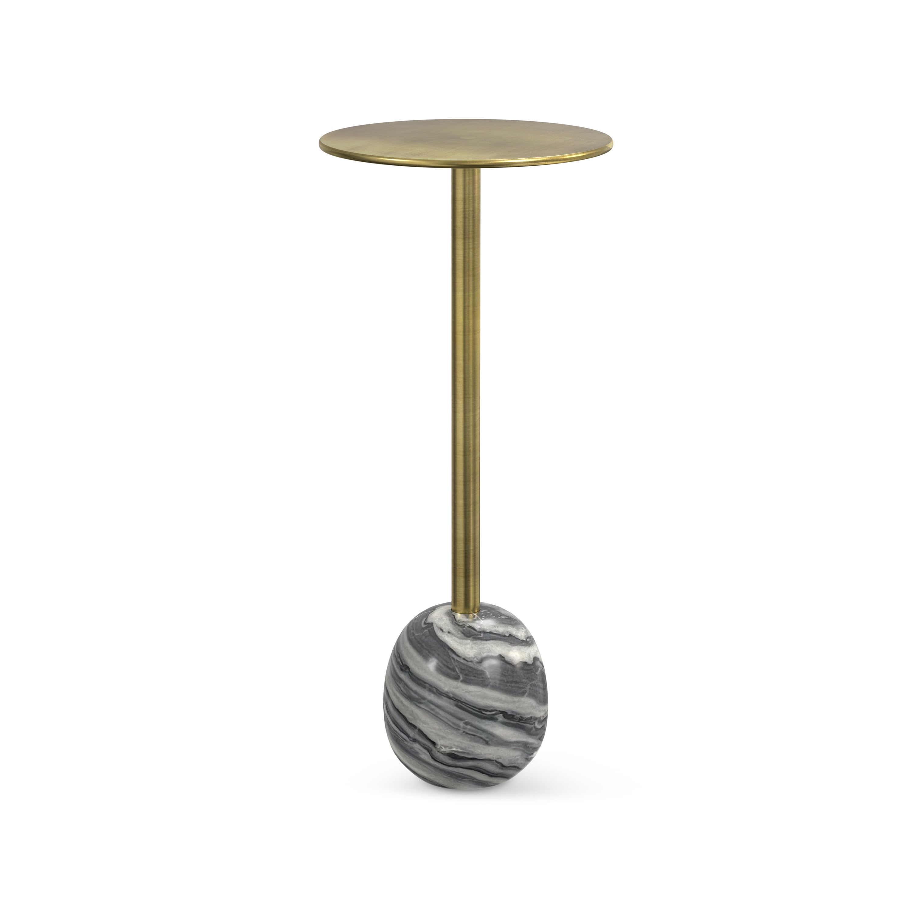 23" Powder Coated Gold and Gray Iron and Marble Round Pedestal End Table