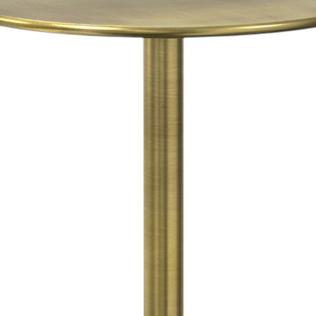 23" Powder Coated Gold and Gray Iron and Marble Round Pedestal End Table