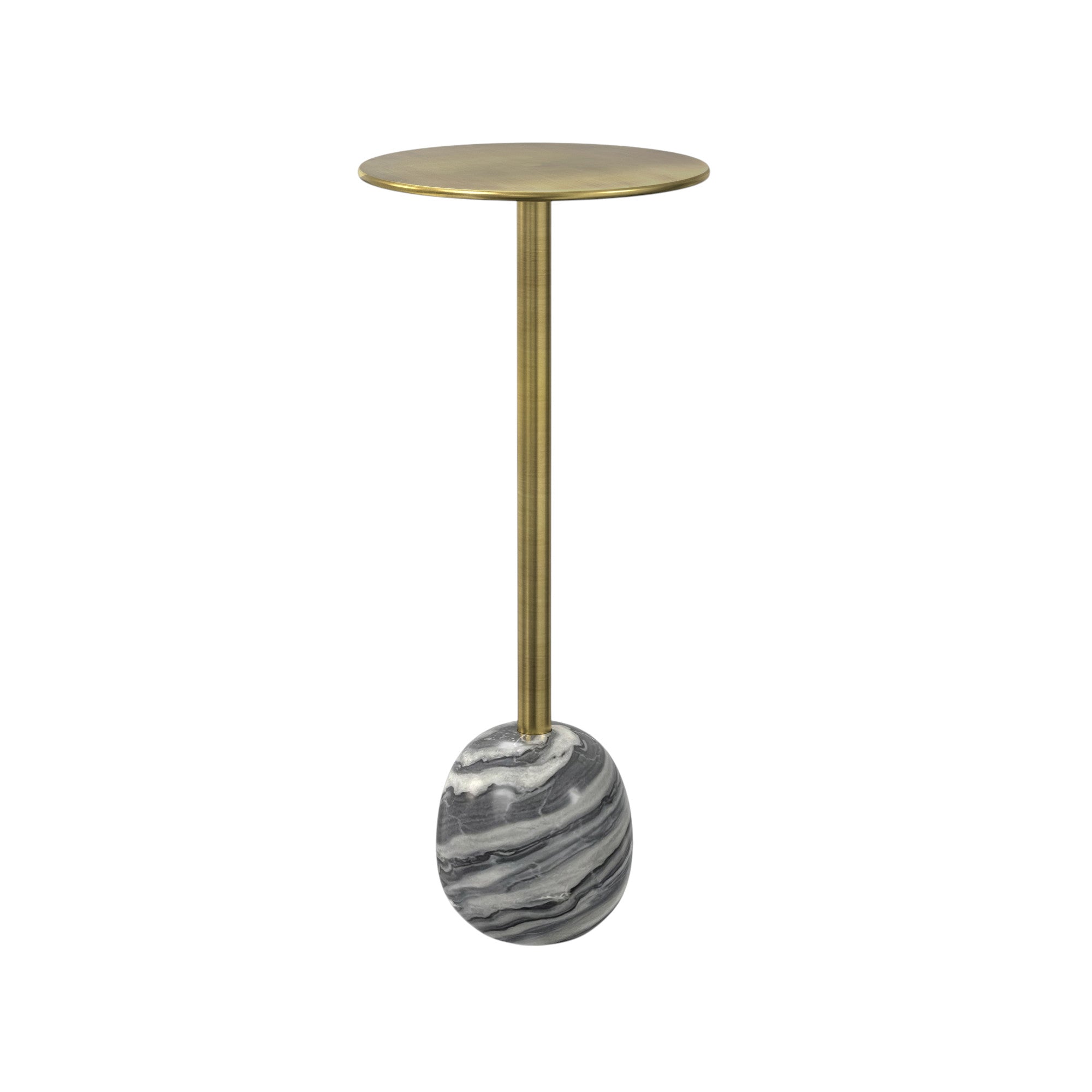 23" Powder Coated Gold and Gray Iron and Marble Round Pedestal End Table