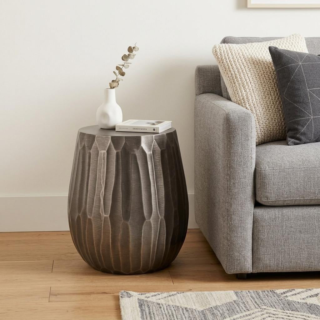 20" Matte Graphite Aluminum Round Drum End Table