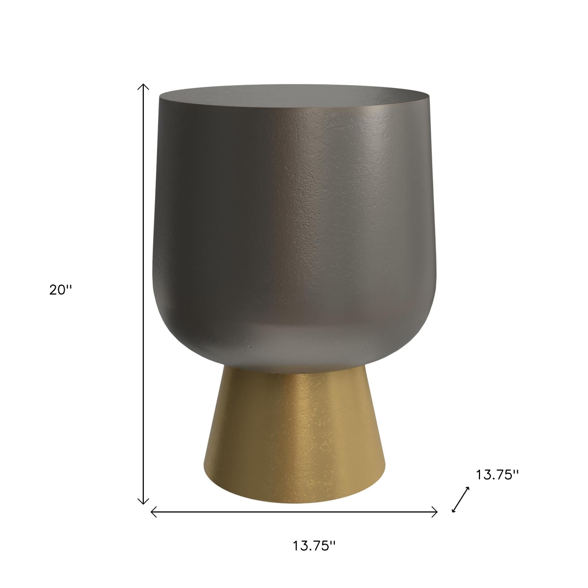 20" Antique Antiqued Bronze and Antiqued Brass Aluminum Round Pedestal End Table