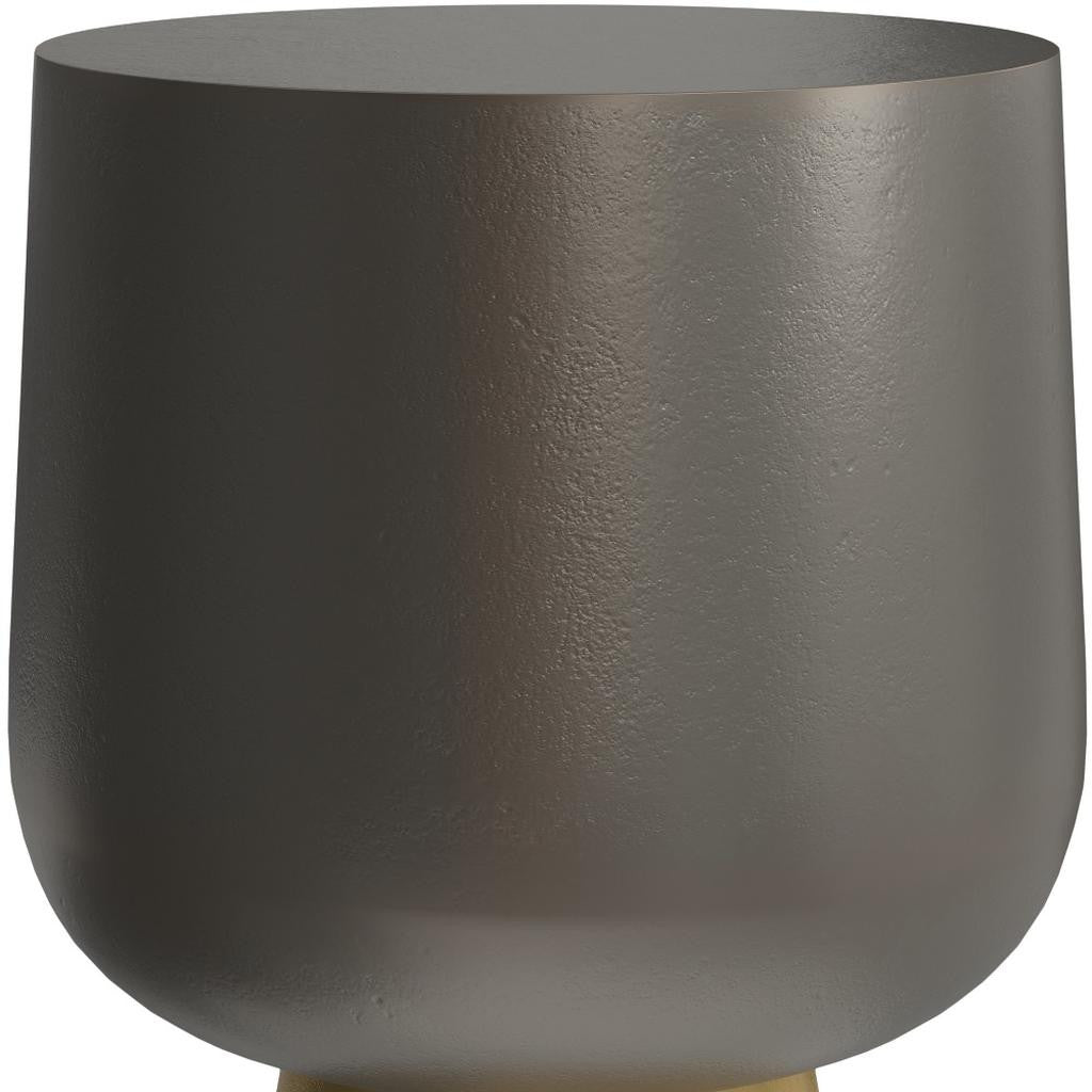 20" Antique Antiqued Bronze and Antiqued Brass Aluminum Round Pedestal End Table