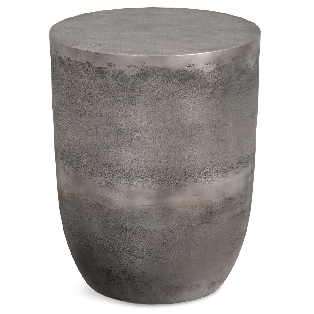 20" Antique Silver Aluminum Round Drum End Table