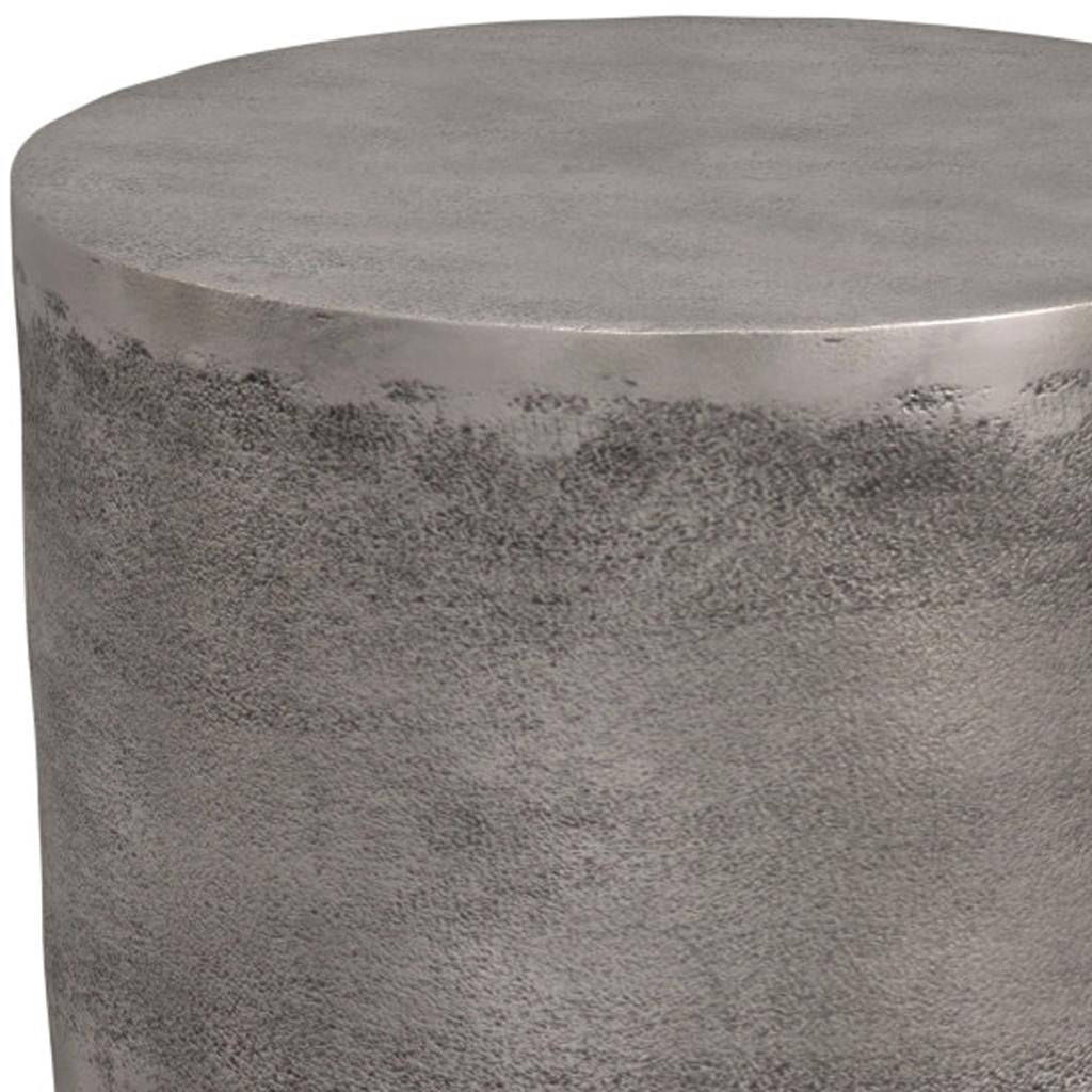 20" Antique Silver Aluminum Round Drum End Table
