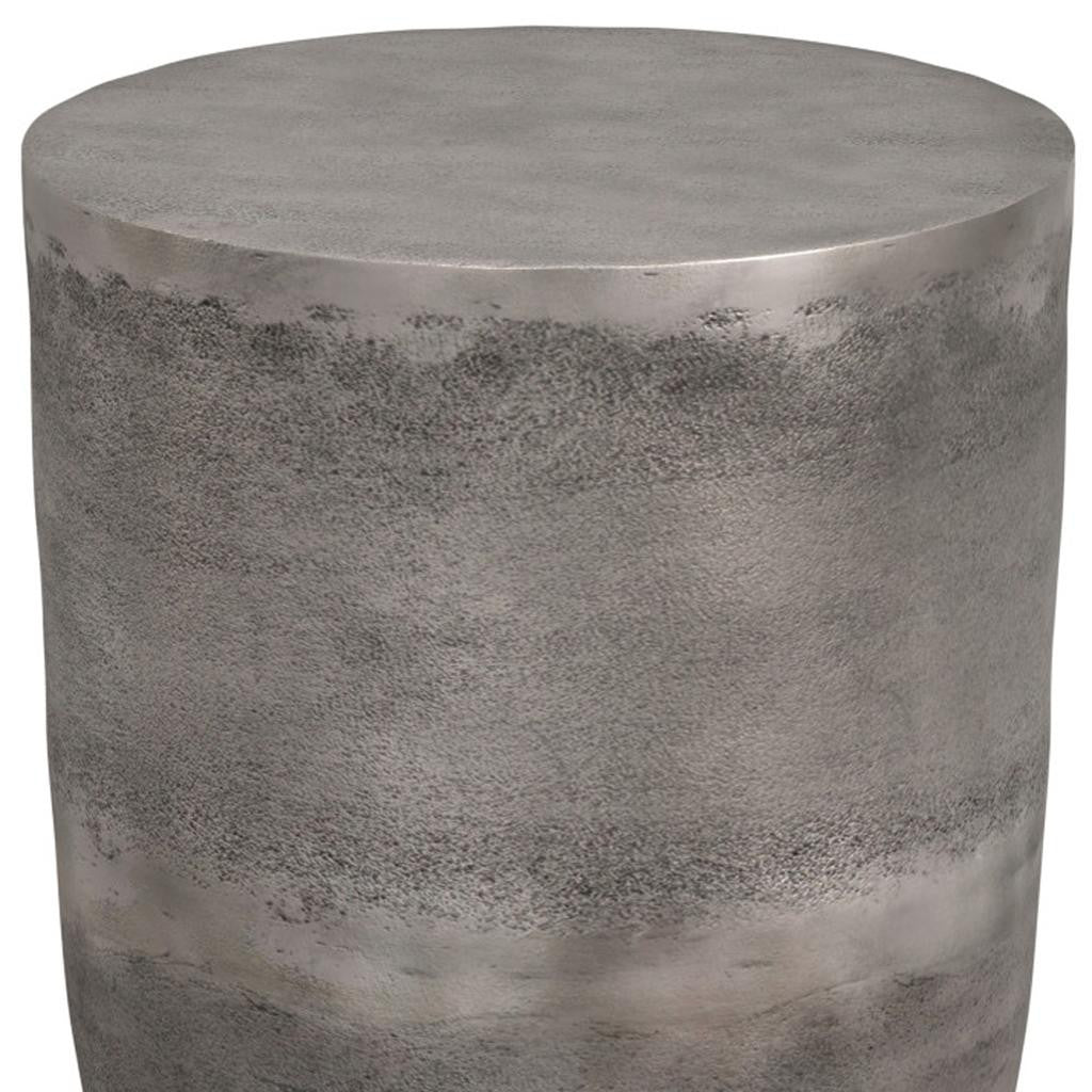 20" Antique Silver Aluminum Round Drum End Table