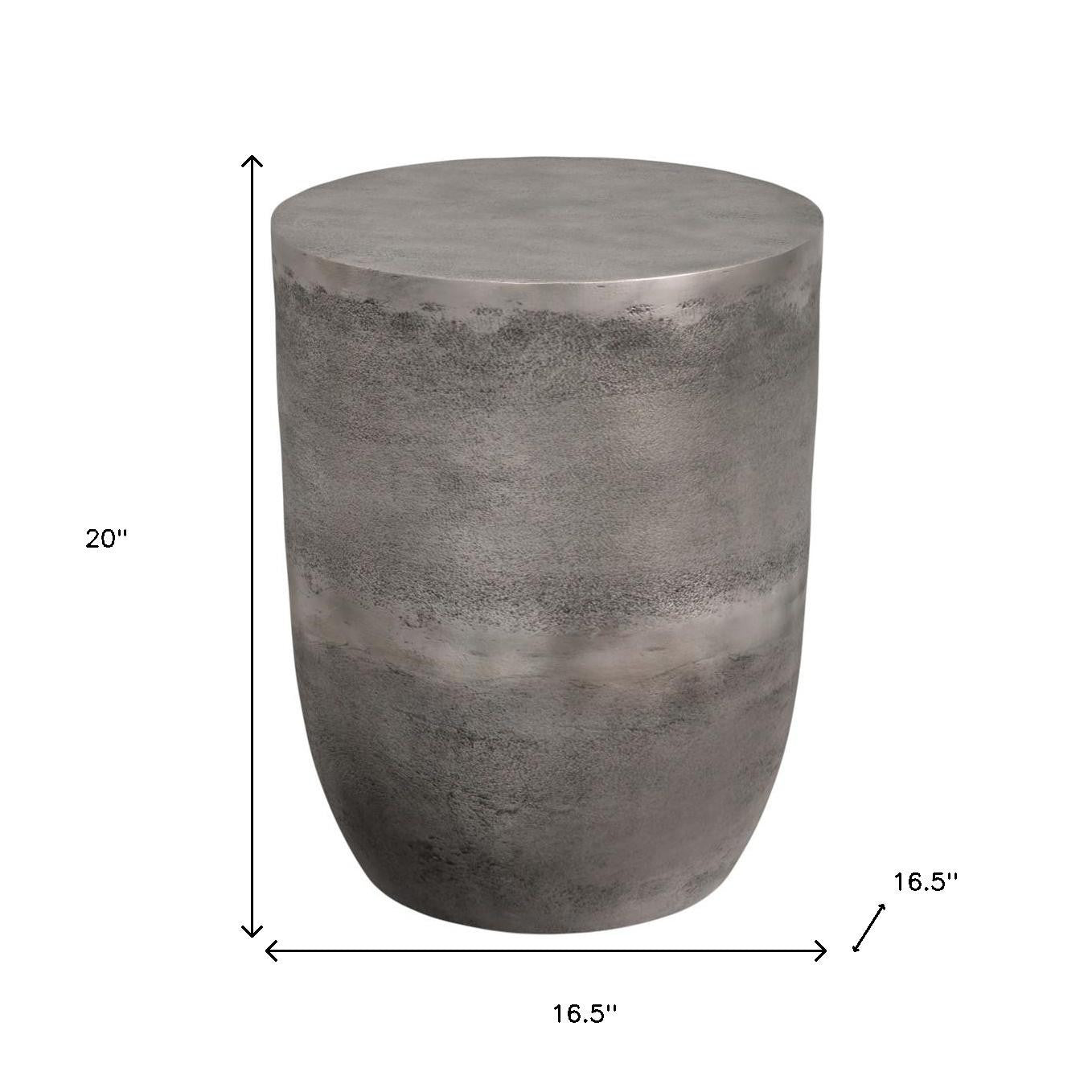20" Antique Silver Aluminum Round Drum End Table
