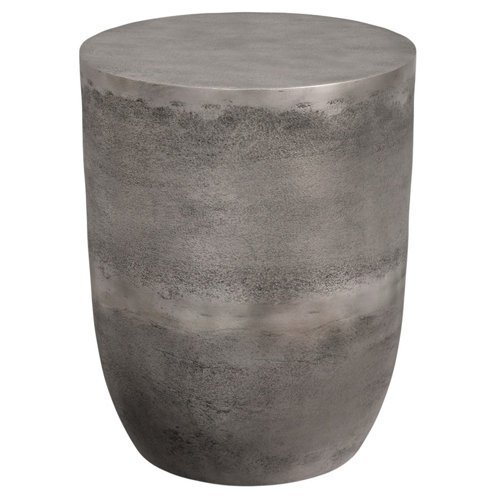 20" Antique Silver Aluminum Round Drum End Table