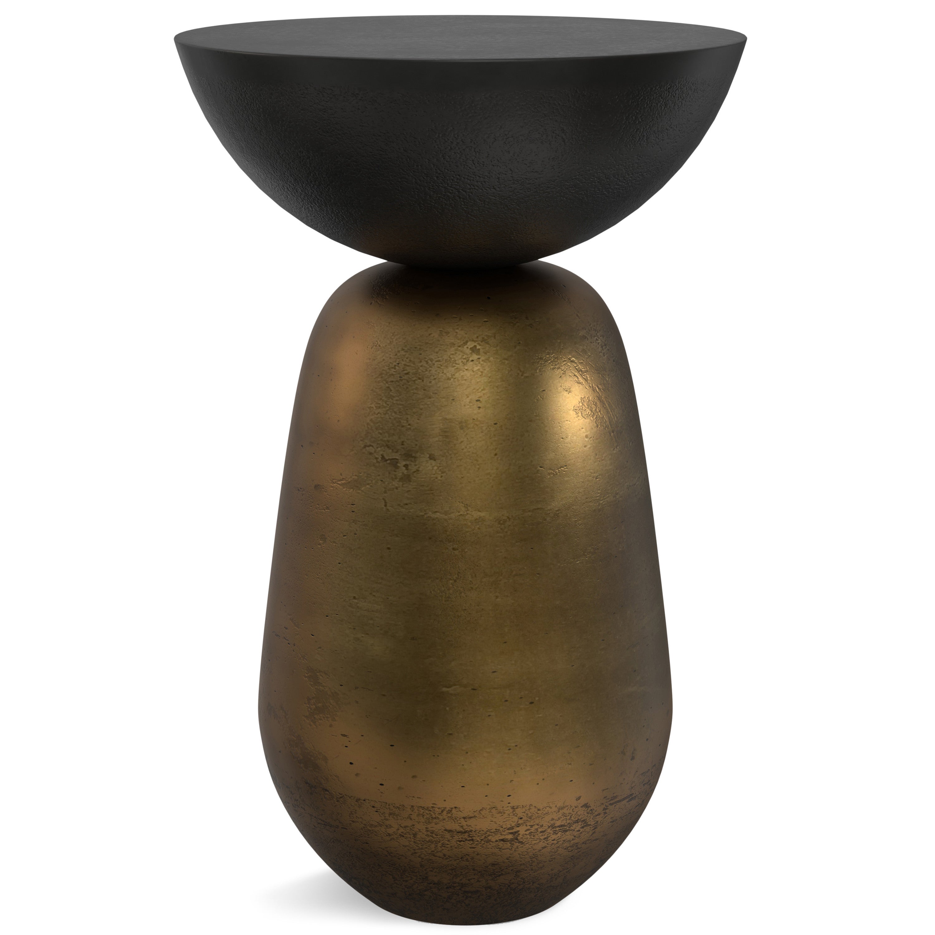 24" Antique Black and Antiqued Brass Aluminum Round Hourglass End Table