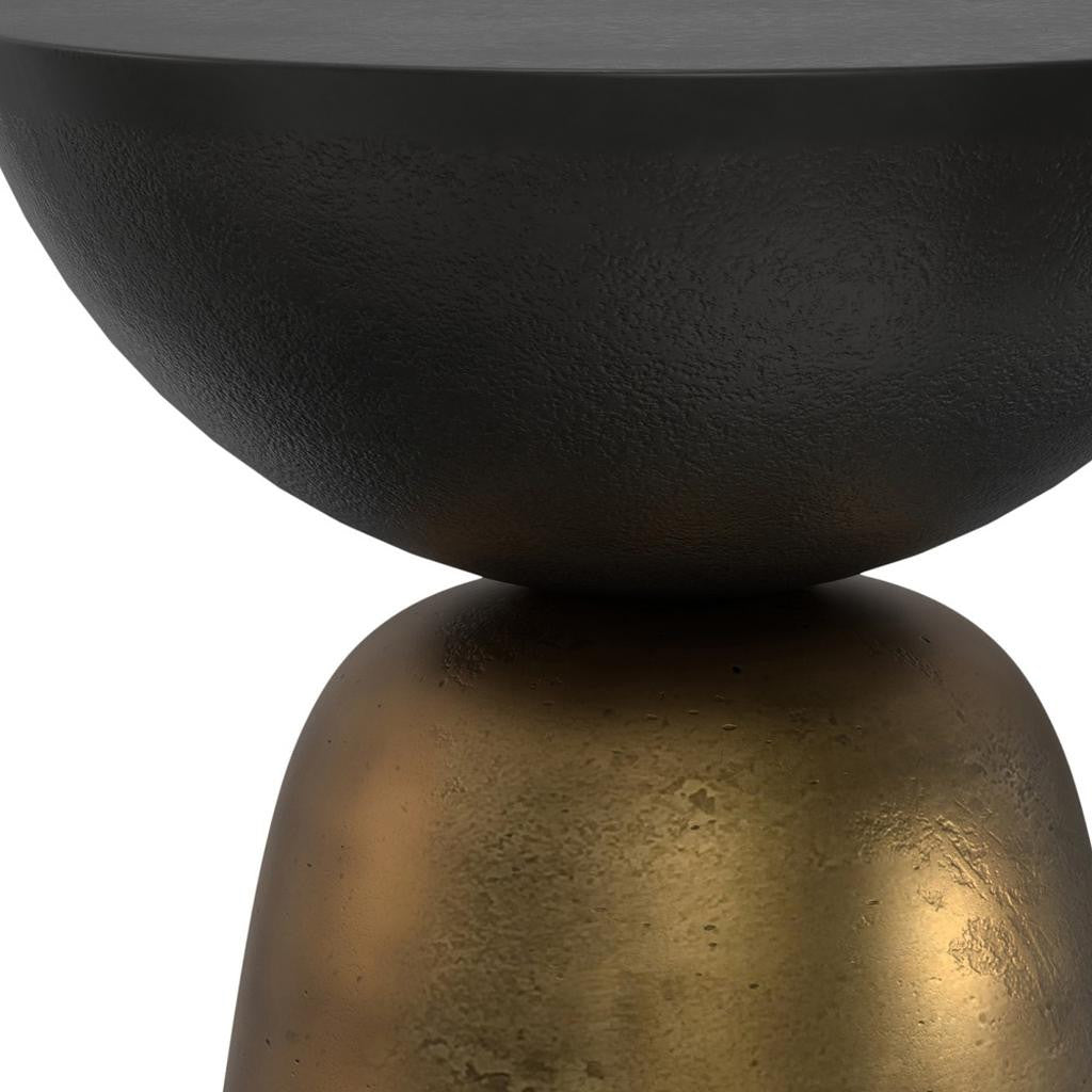 24" Antique Black and Antiqued Brass Aluminum Round Hourglass End Table