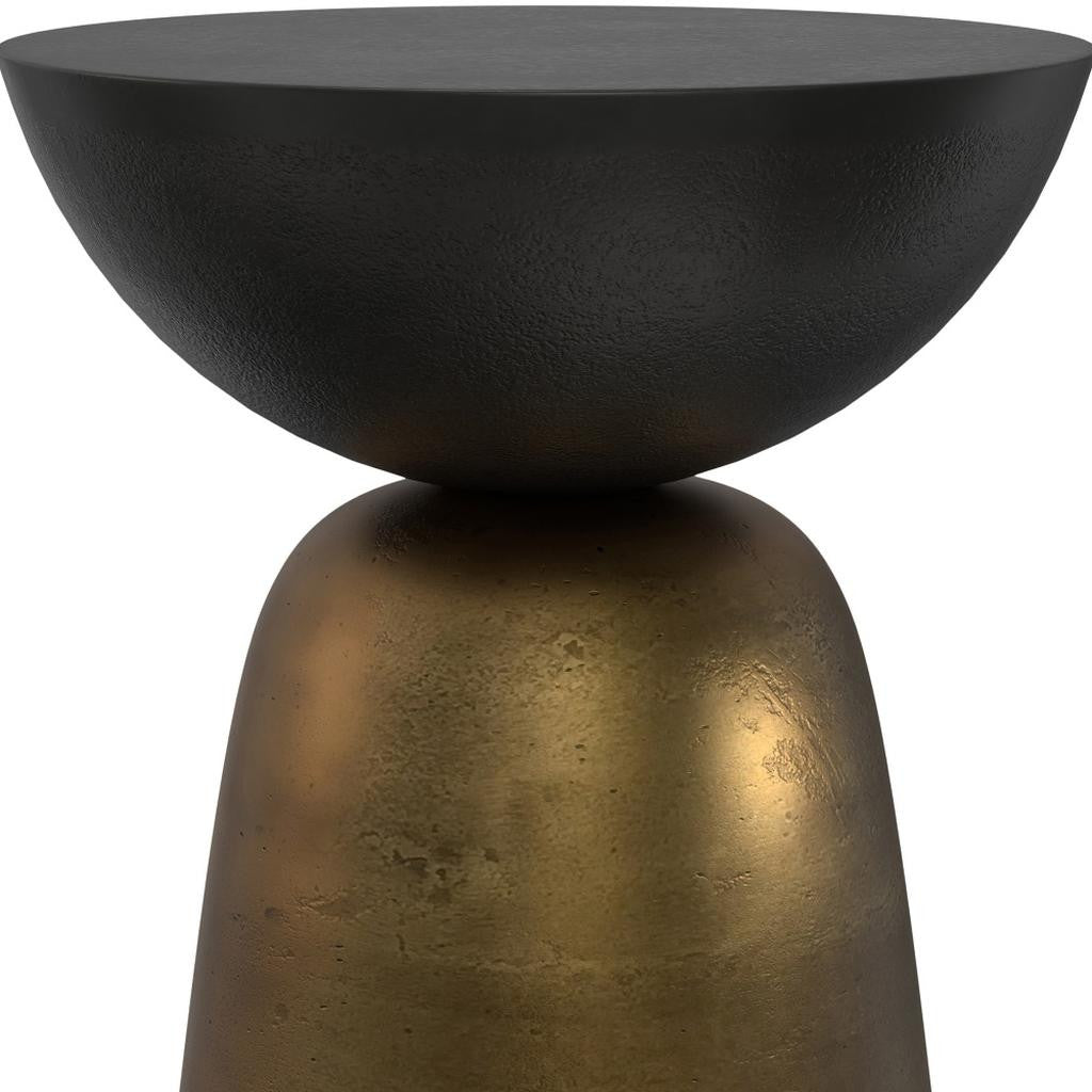24" Antique Black and Antiqued Brass Aluminum Round Hourglass End Table