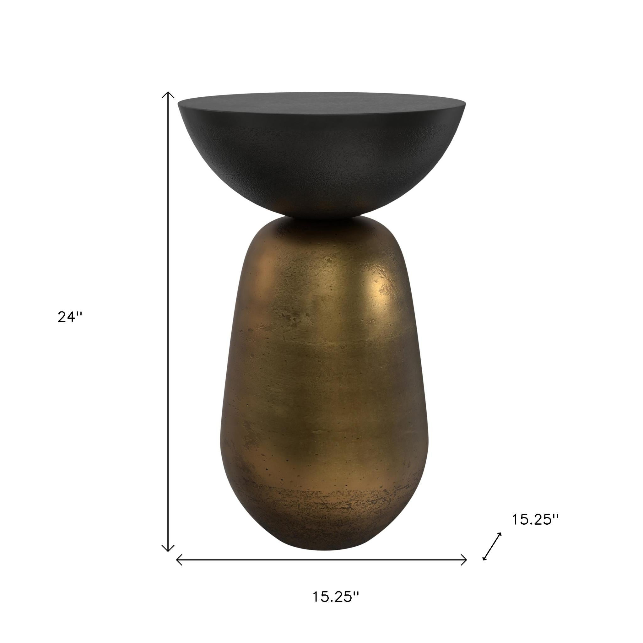24" Antique Black and Antiqued Brass Aluminum Round Hourglass End Table