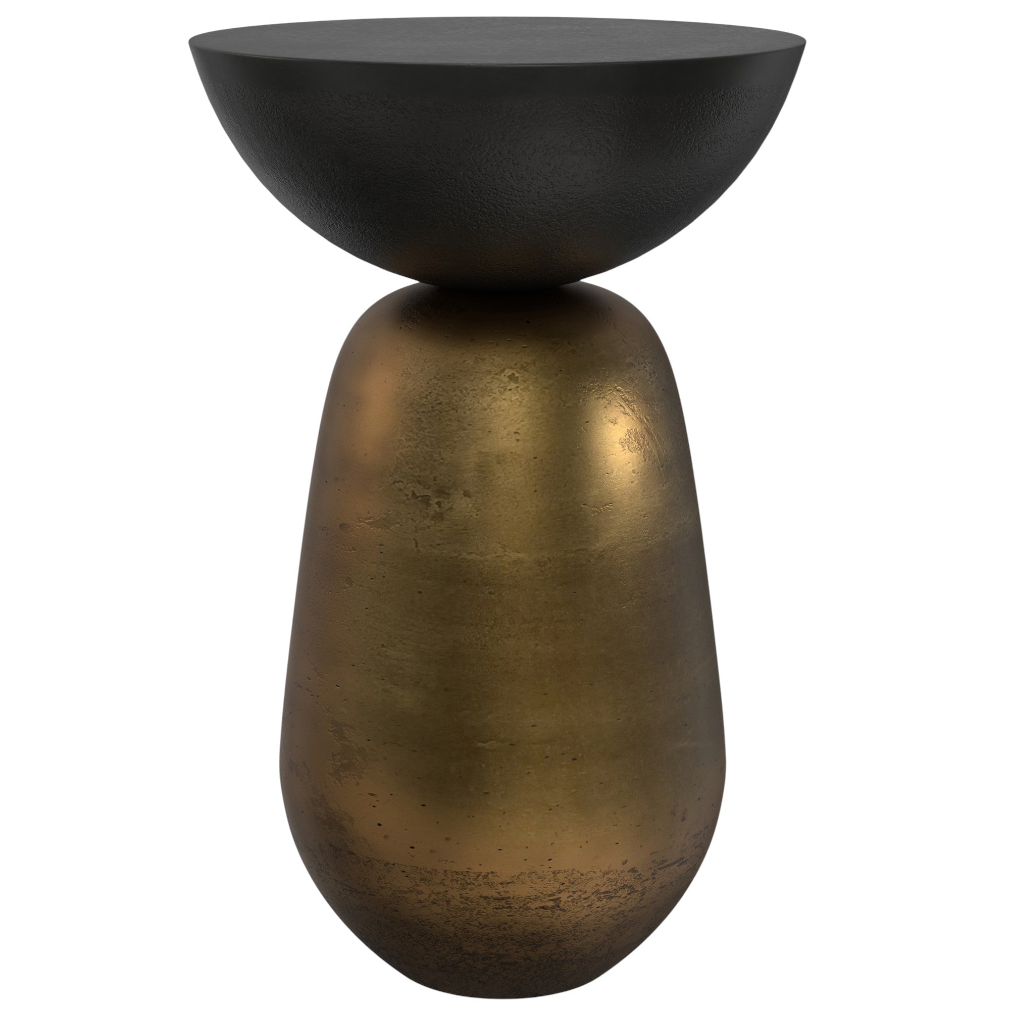 24" Antique Black and Antiqued Brass Aluminum Round Hourglass End Table