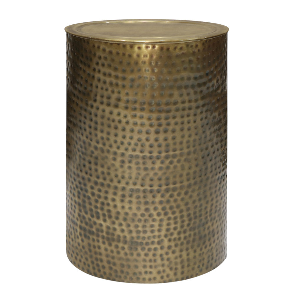 21" Hammered Antiqued Gold Distressed Iron Round Drum End Table