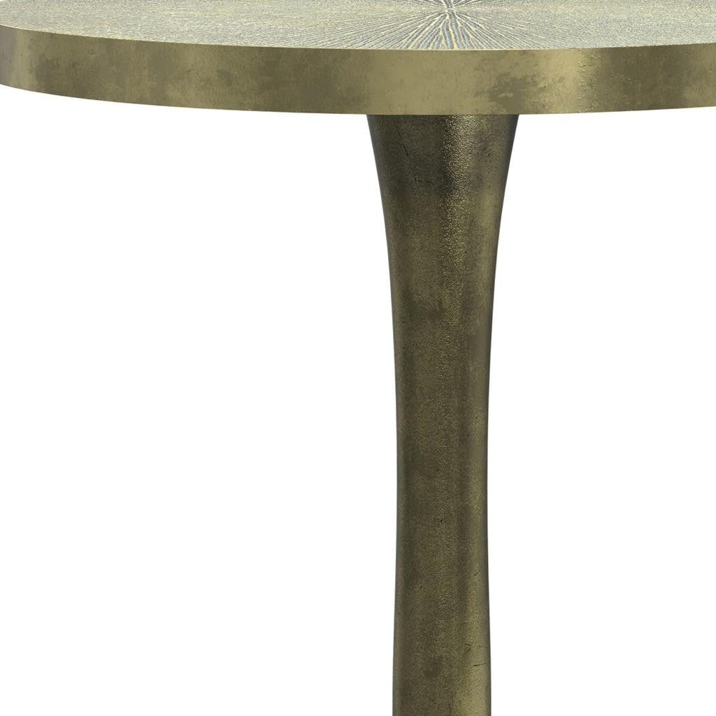 24" Antique Gold and Light Green Distressed Aluminum Round Pedestal End Table