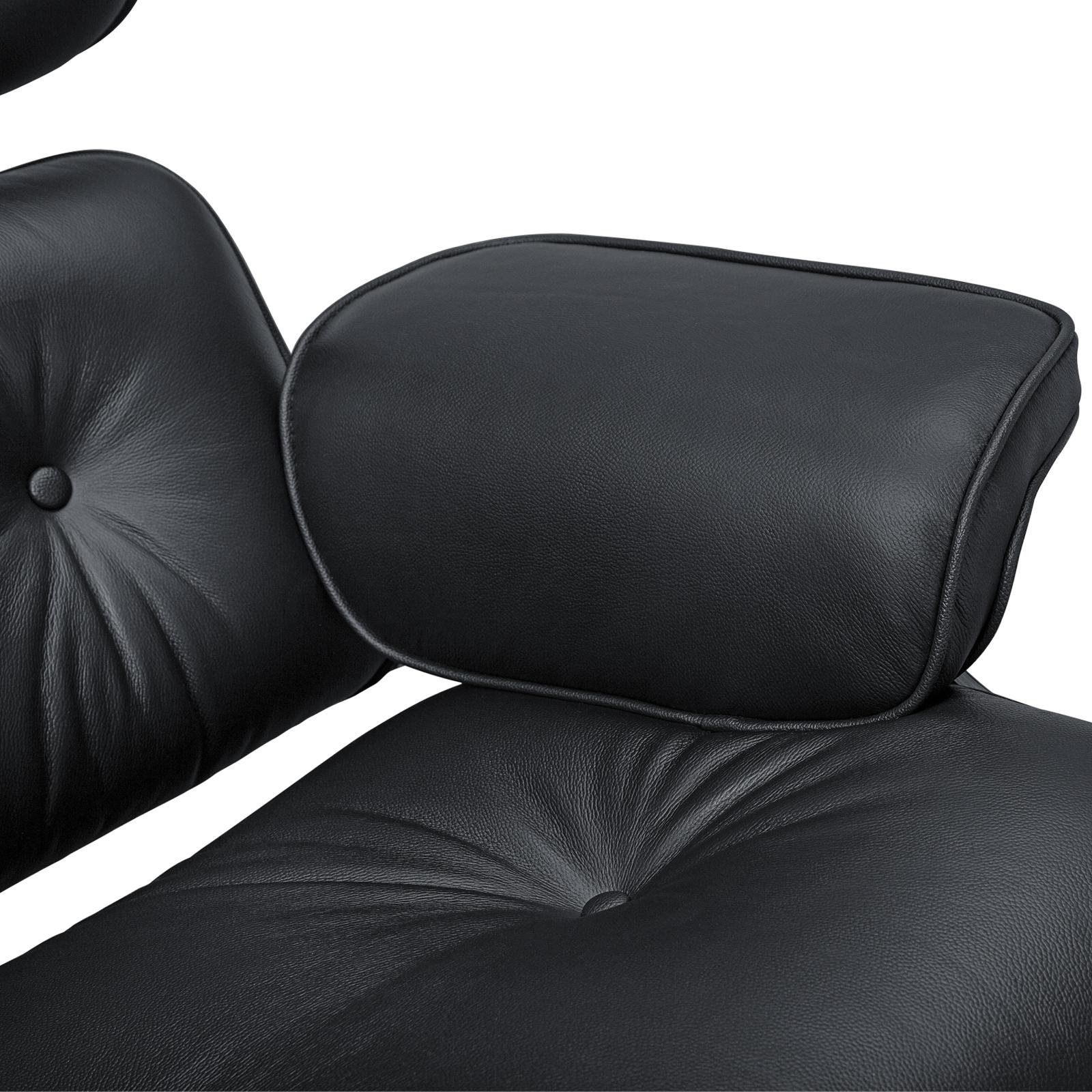 27" Black and Light Brown Tufted Genuine Leather Swivel Lounge Chair With Ottoman