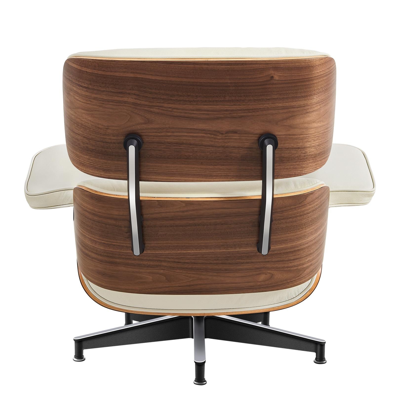 27" Off White and Light Brown Tufted Genuine Leather Swivel Lounge Chair With Ottoman