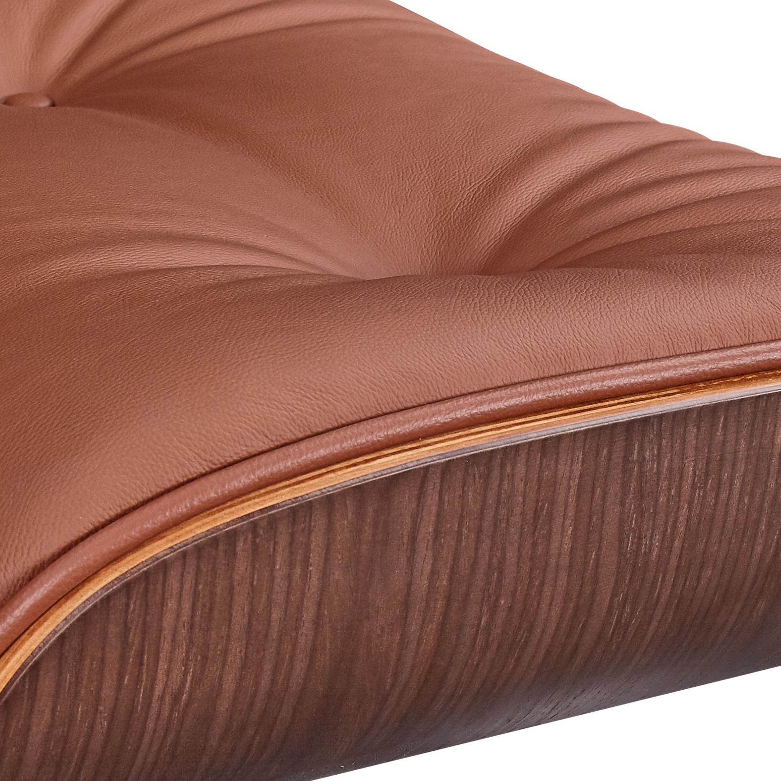 27" Brown and Light Brown Tufted Genuine Leather Swivel Lounge Chair With Ottoman