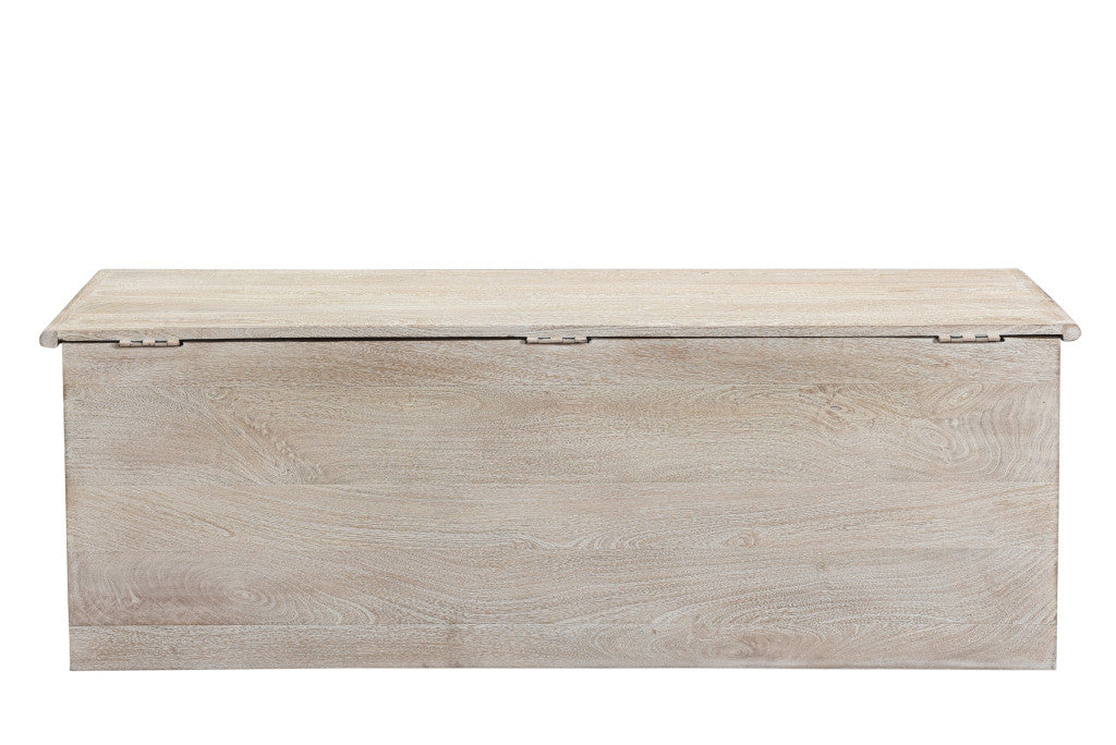 52" White Distressed Solid Wood Carved Floral Storage Ottoman