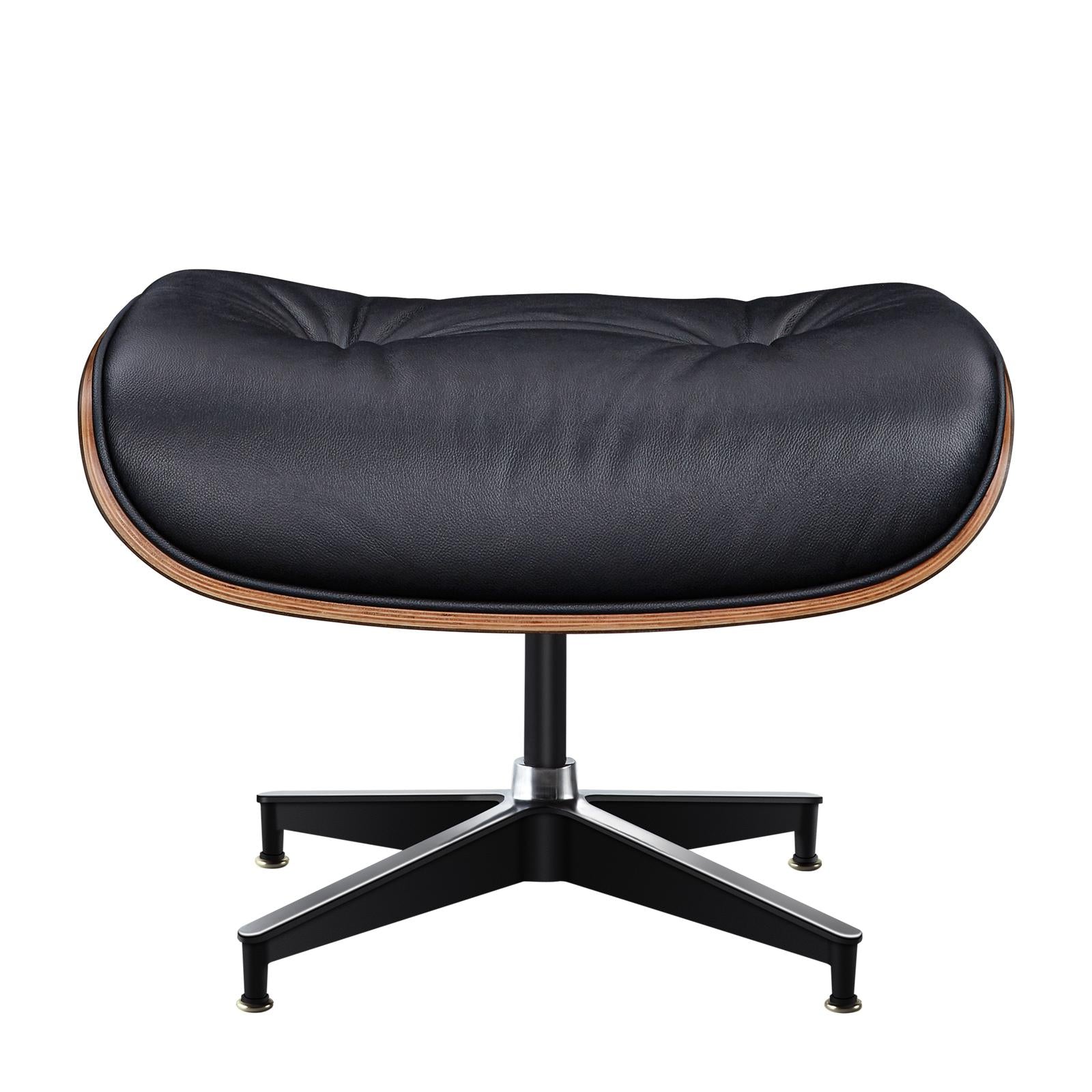 28" Black and Light Brown Tufted Genuine Leather Lounge Chair With Ottoman