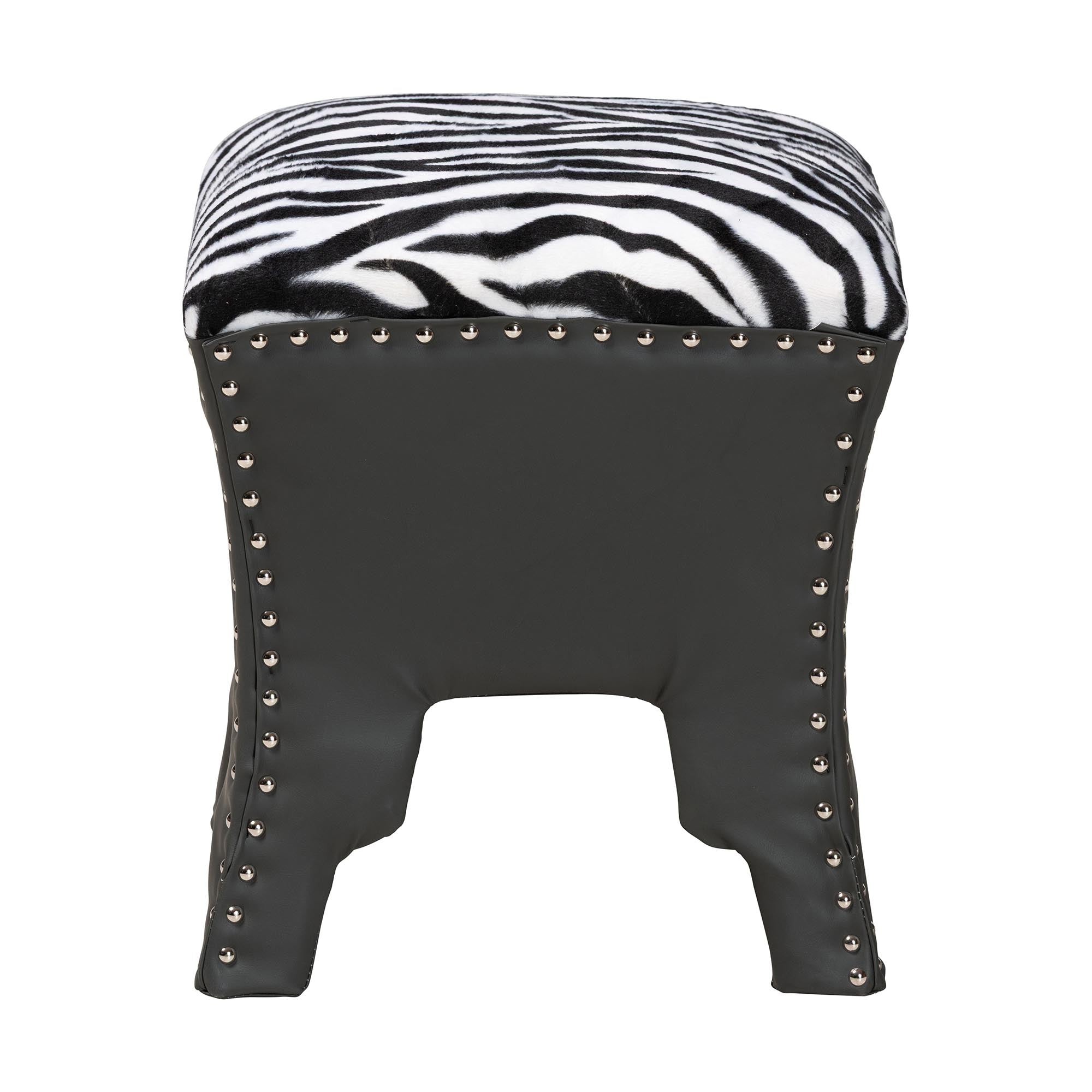 Baxton Studio Sally Modern and Contemporary Zebra-print Patterned Fabric Brown Faux Leather Upholstered Accent Stool with Nail heads