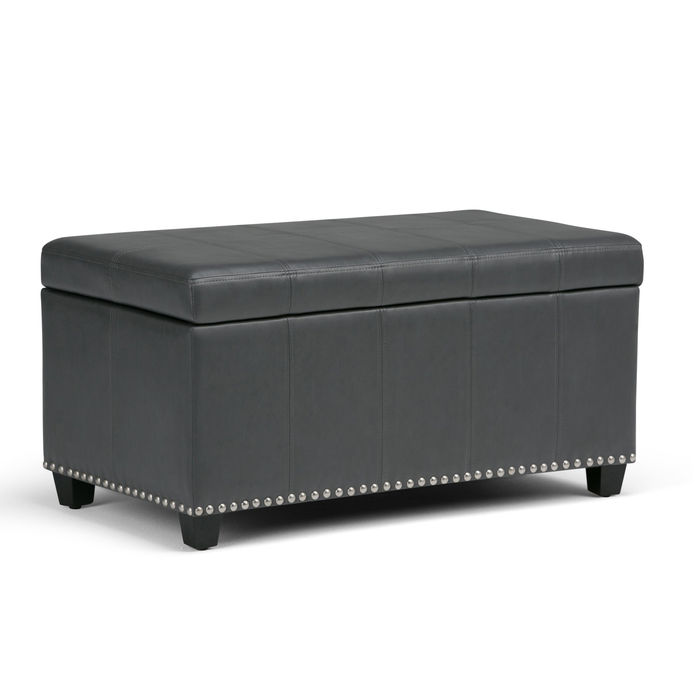 33" Stone and Espresso Faux Leather and Solid Wood Upholstered Storage Bench With Flip Top