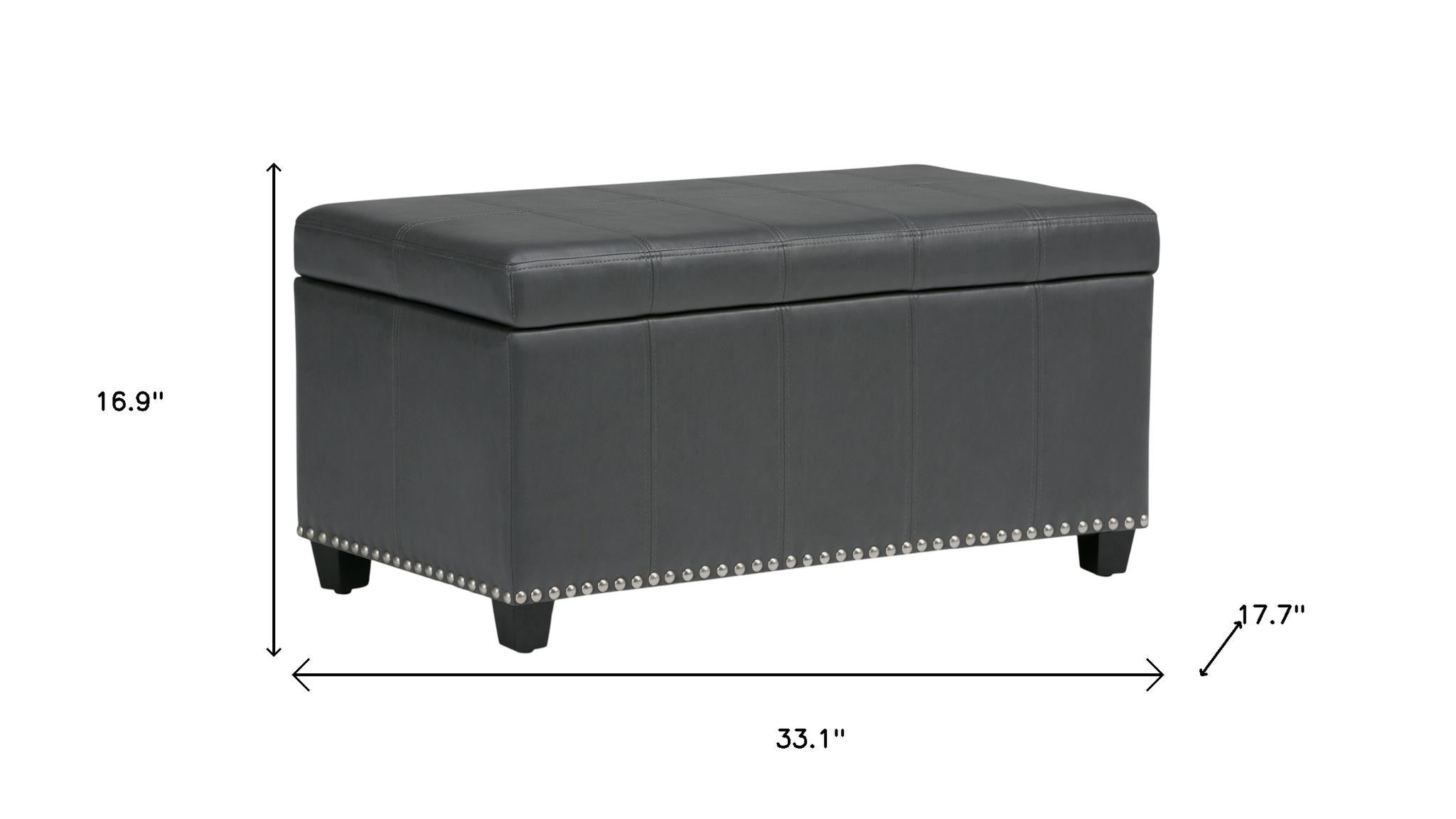 33" Stone and Espresso Faux Leather and Solid Wood Upholstered Storage Bench With Flip Top