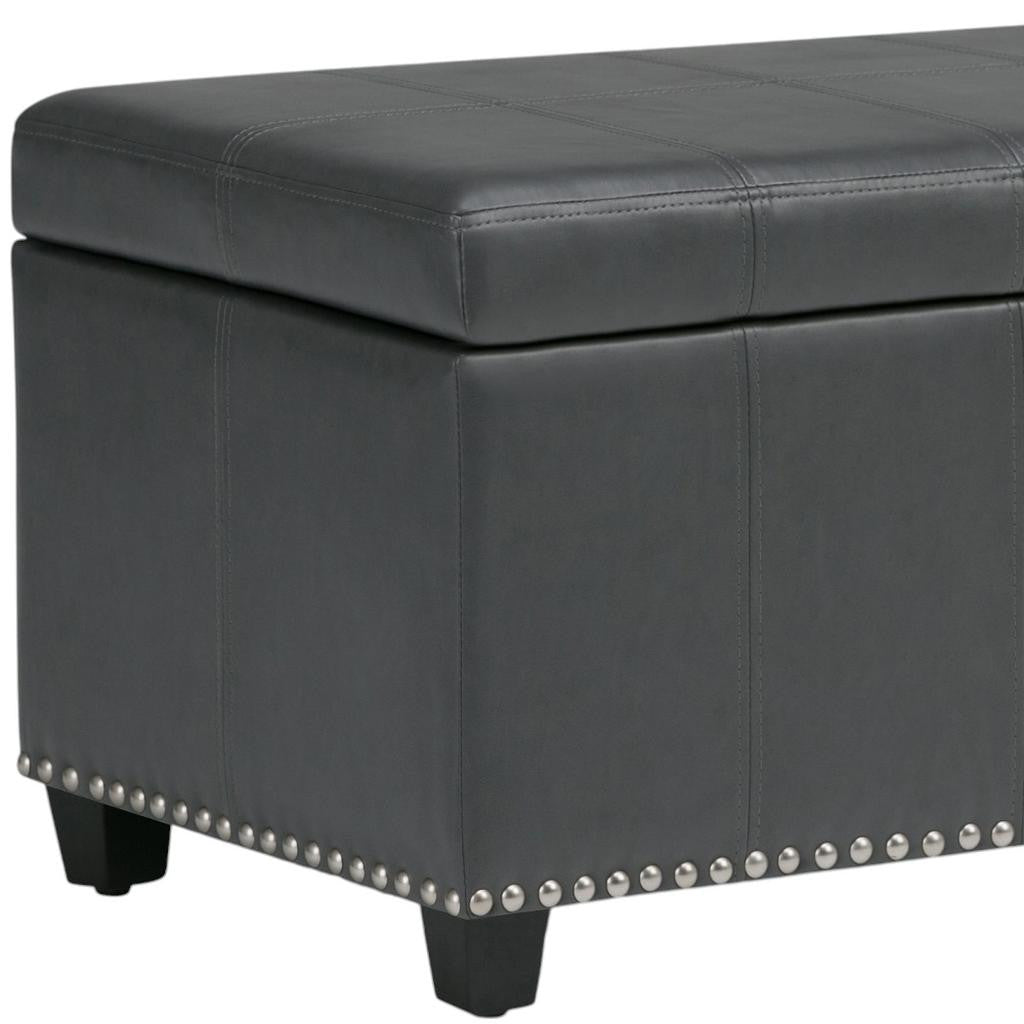 33" Stone and Espresso Faux Leather and Solid Wood Upholstered Storage Bench With Flip Top