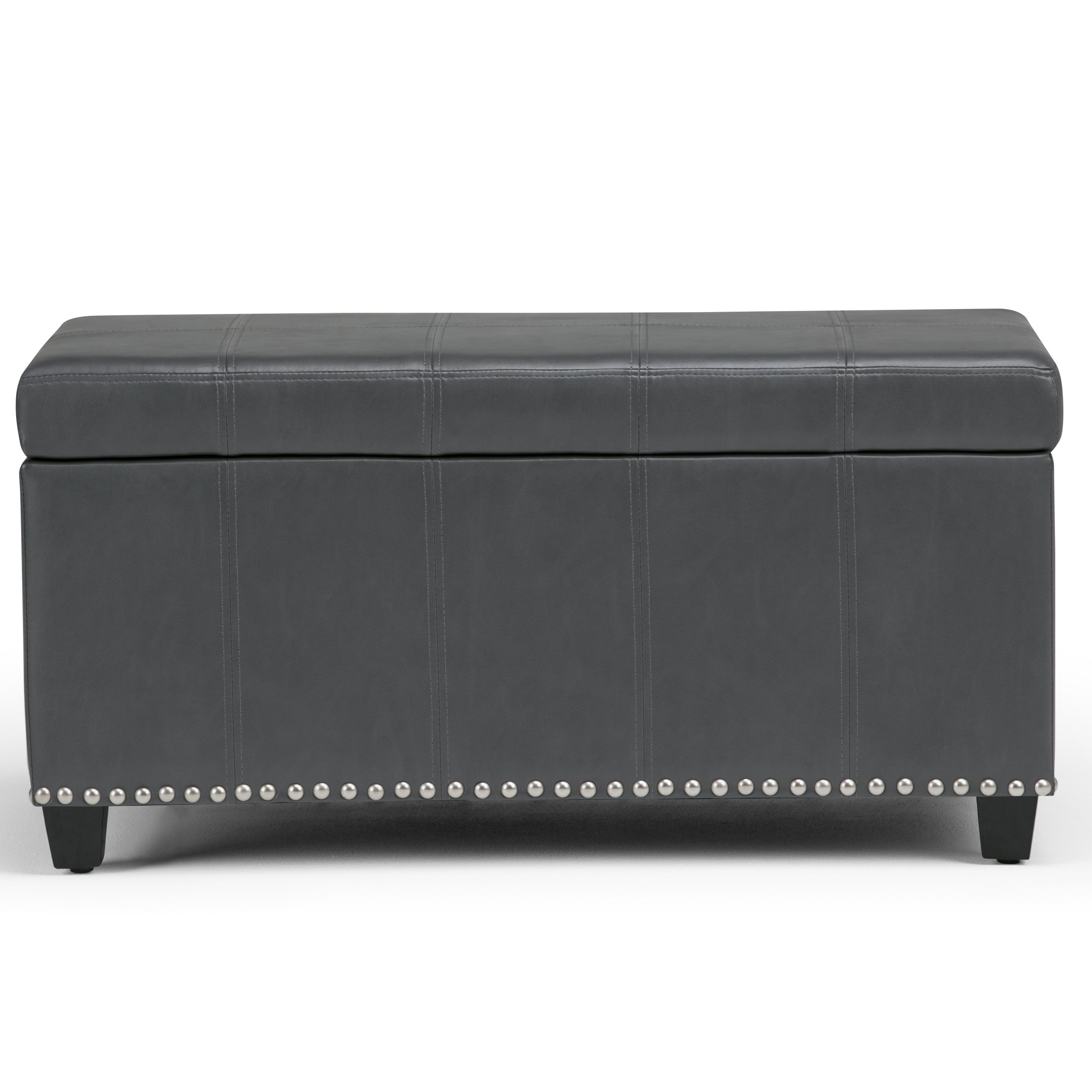 33" Stone and Espresso Faux Leather and Solid Wood Upholstered Storage Bench With Flip Top