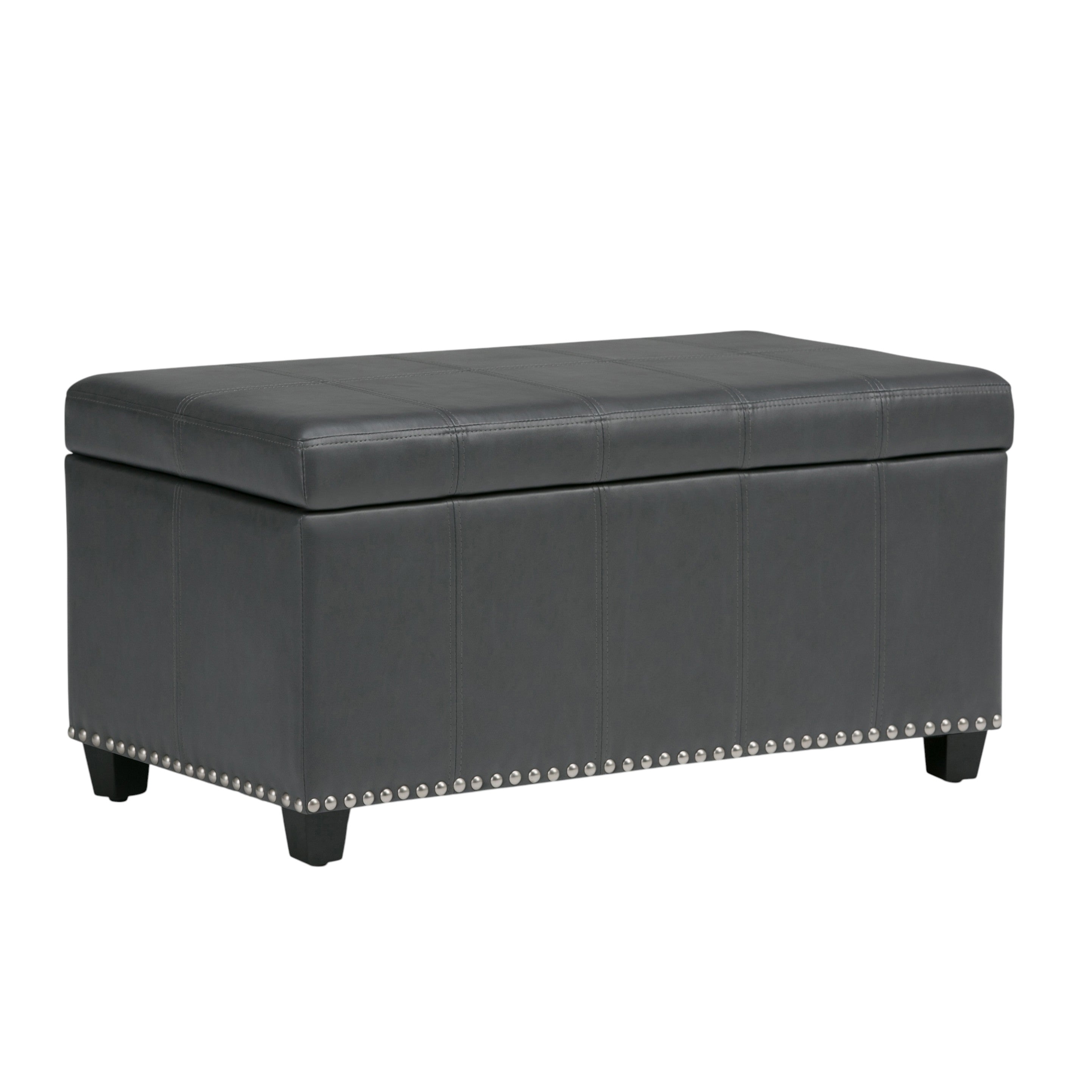 33" Stone and Espresso Faux Leather and Solid Wood Upholstered Storage Bench With Flip Top