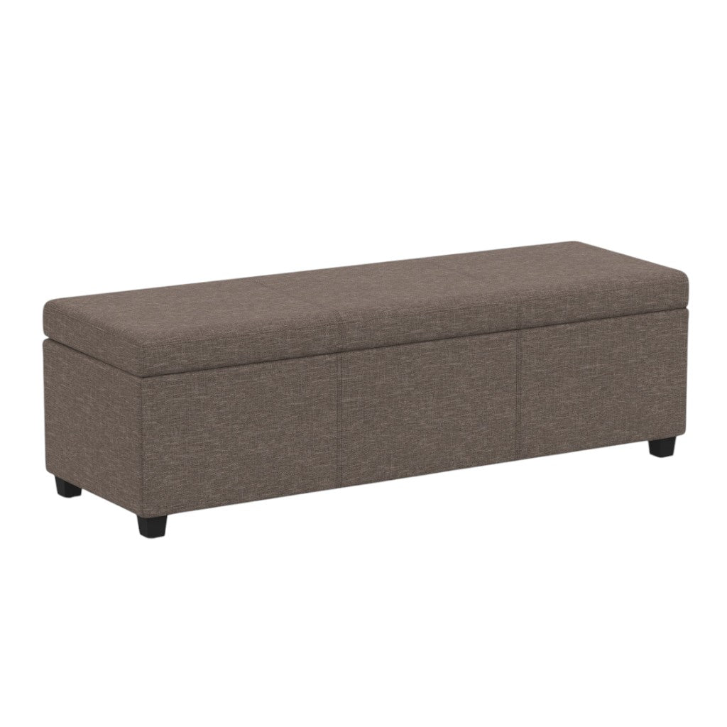 54" Fawn and Dark Brown Faux Linen and Solid Wood Upholstered Storage Bench With Flip Top