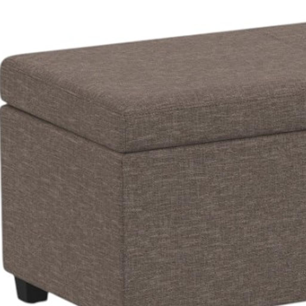 54" Fawn and Dark Brown Faux Linen and Solid Wood Upholstered Storage Bench With Flip Top