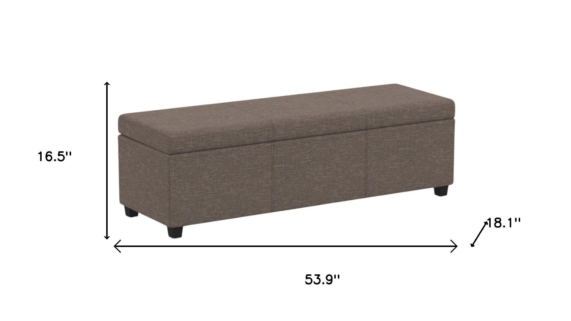 54" Fawn and Dark Brown Faux Linen and Solid Wood Upholstered Storage Bench With Flip Top