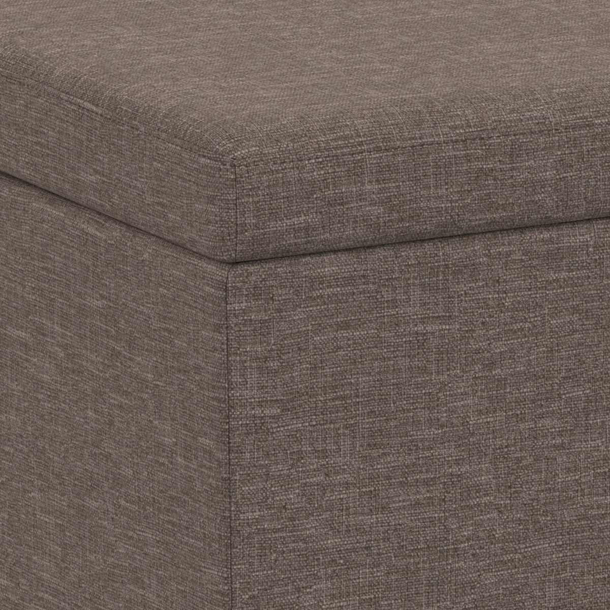 54" Fawn and Dark Brown Faux Linen and Solid Wood Upholstered Storage Bench With Flip Top