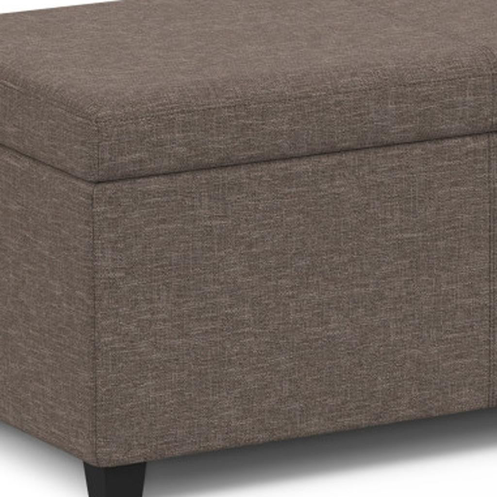 54" Fawn and Dark Brown Faux Linen and Solid Wood Upholstered Storage Bench With Flip Top