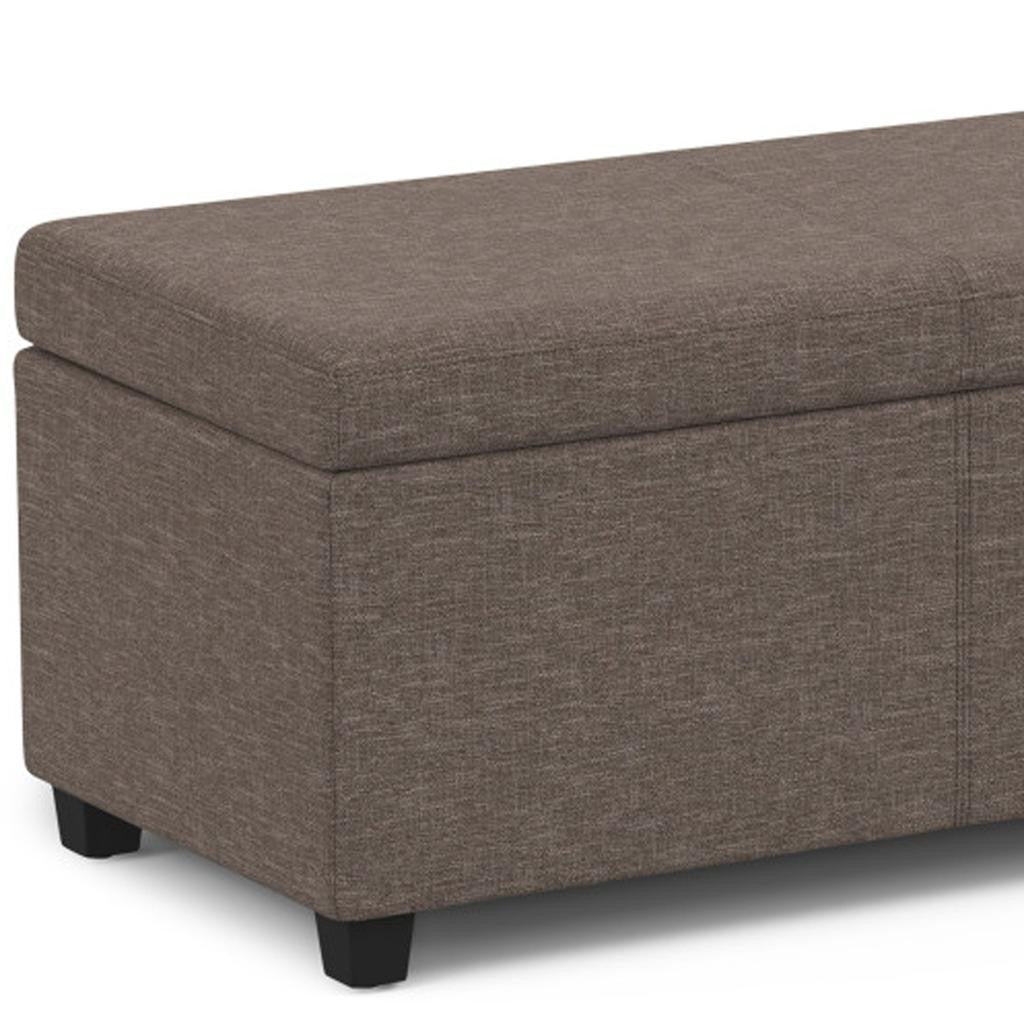 54" Fawn and Dark Brown Faux Linen and Solid Wood Upholstered Storage Bench With Flip Top