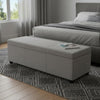 54" Light Gray and Dark Brown Linen Blend and Solid Wood Upholstered Storage Bench With Flip Top