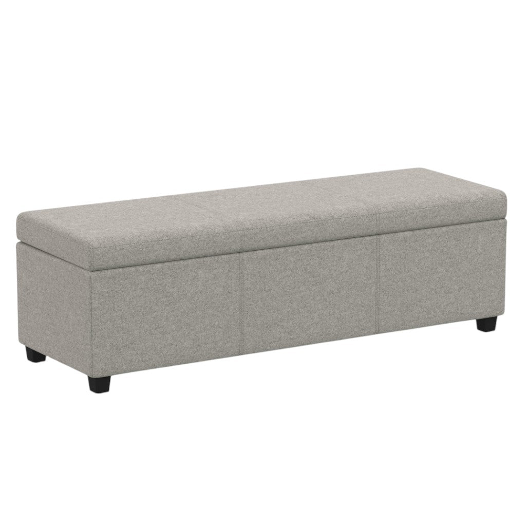 54" Light Gray and Dark Brown Linen Blend and Solid Wood Upholstered Storage Bench With Flip Top
