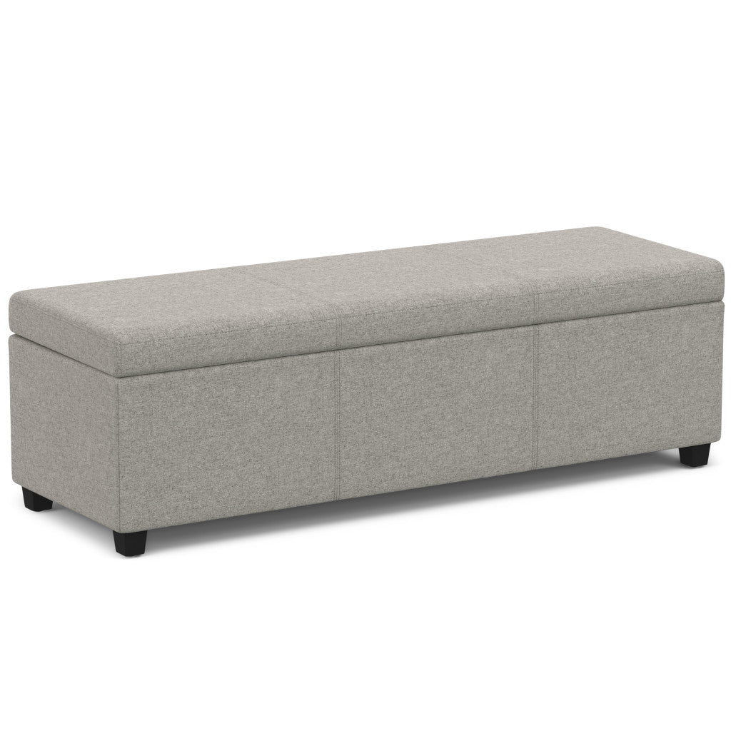 54" Light Gray and Dark Brown Linen Blend and Solid Wood Upholstered Storage Bench With Flip Top